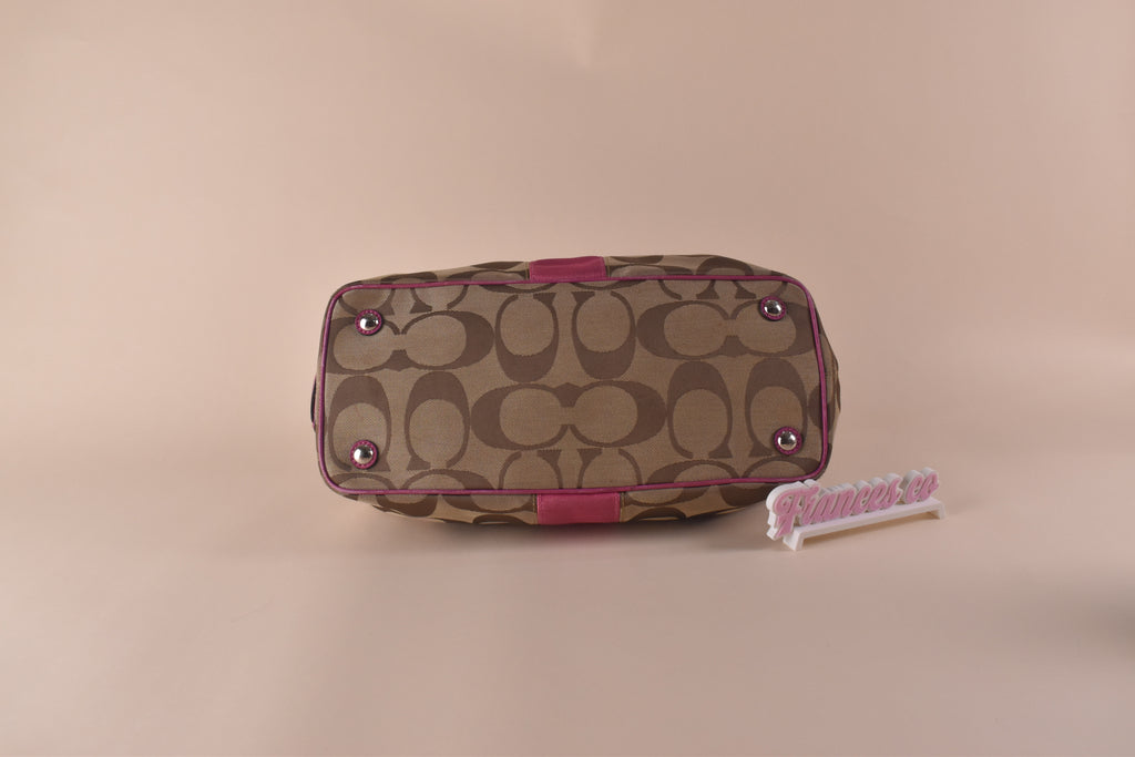 Coach Signature Stripe Kisslock Tote – Khaki/Pink