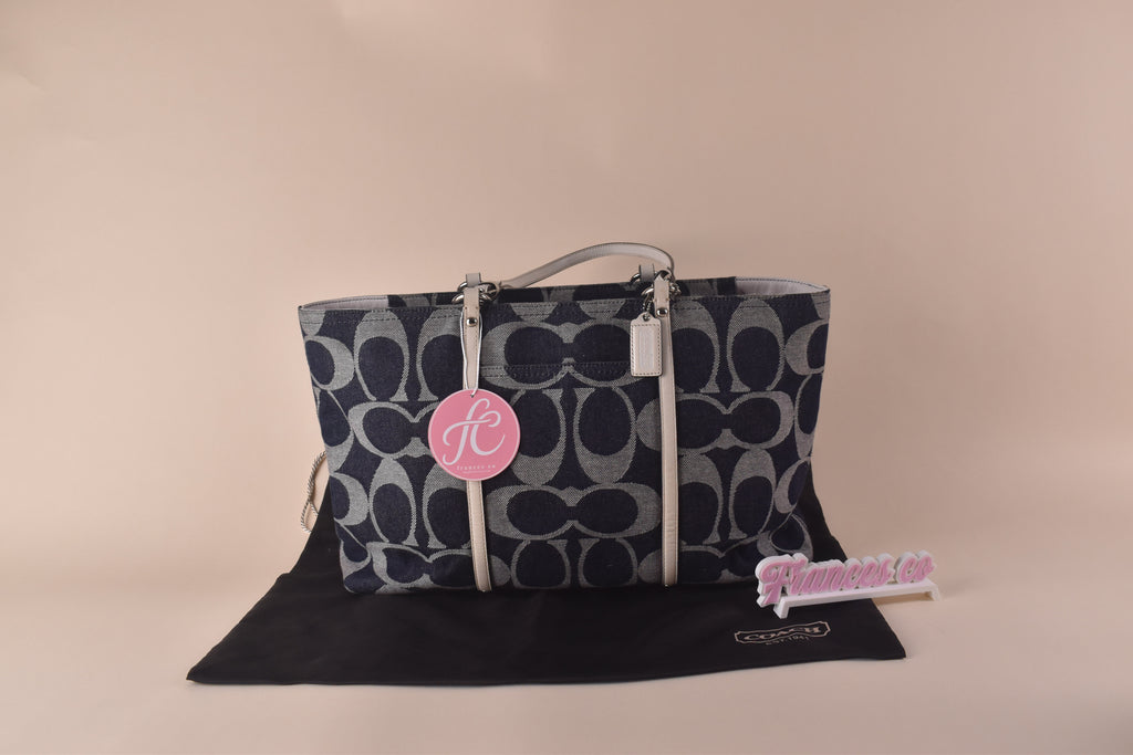 Coach Signature Denim Gallery Tote – Navy/White