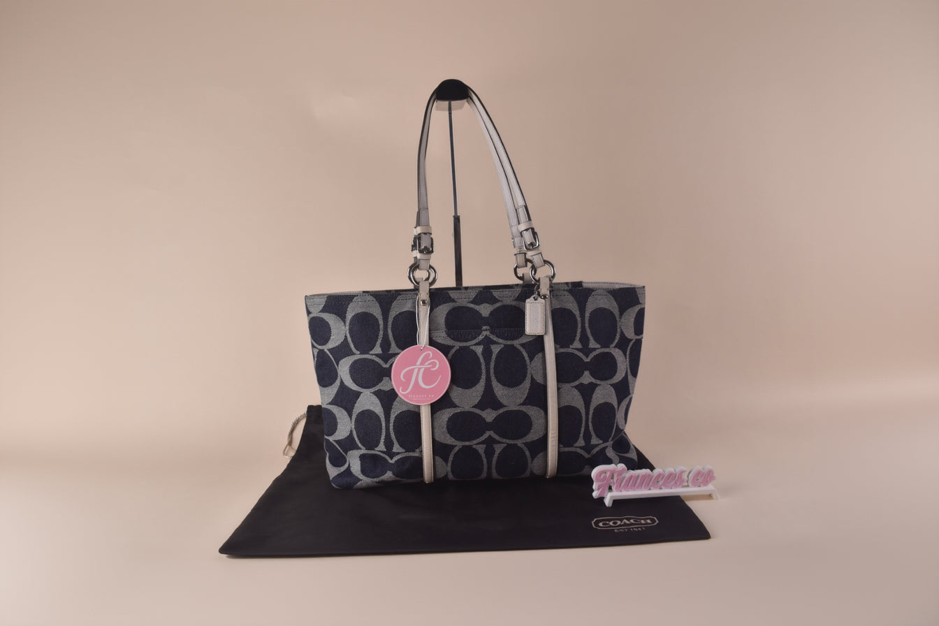 Coach Signature Denim Gallery Tote – Navy/White