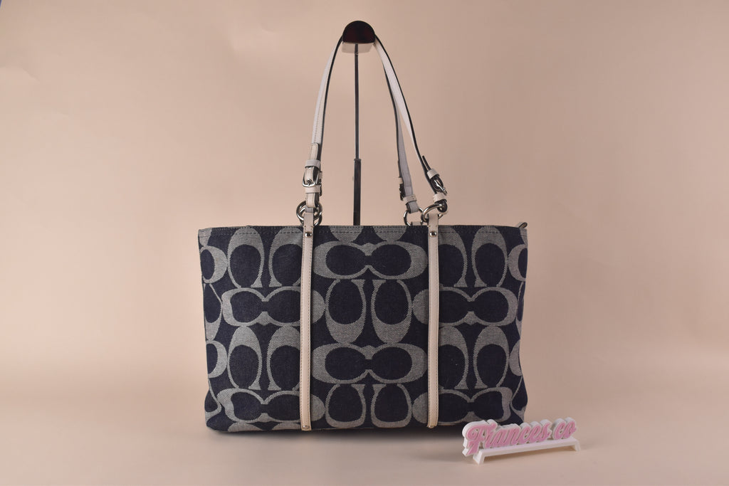 Coach Signature Denim Gallery Tote – Navy/White