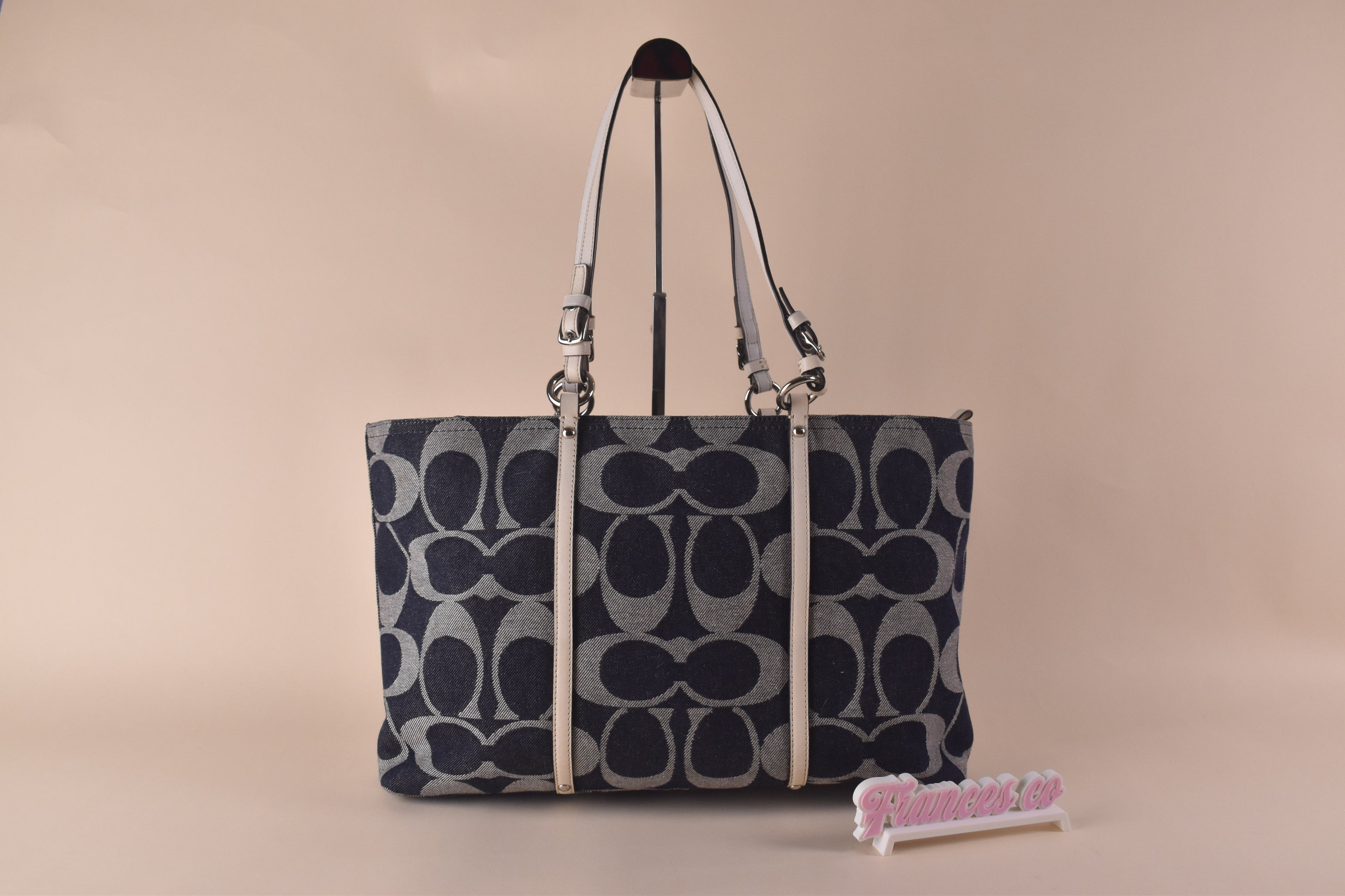 Coach Signature Denim Gallery Tote – Navy/White