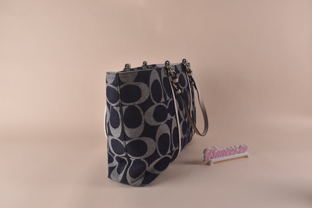 Coach Signature Denim Gallery Tote – Navy/White