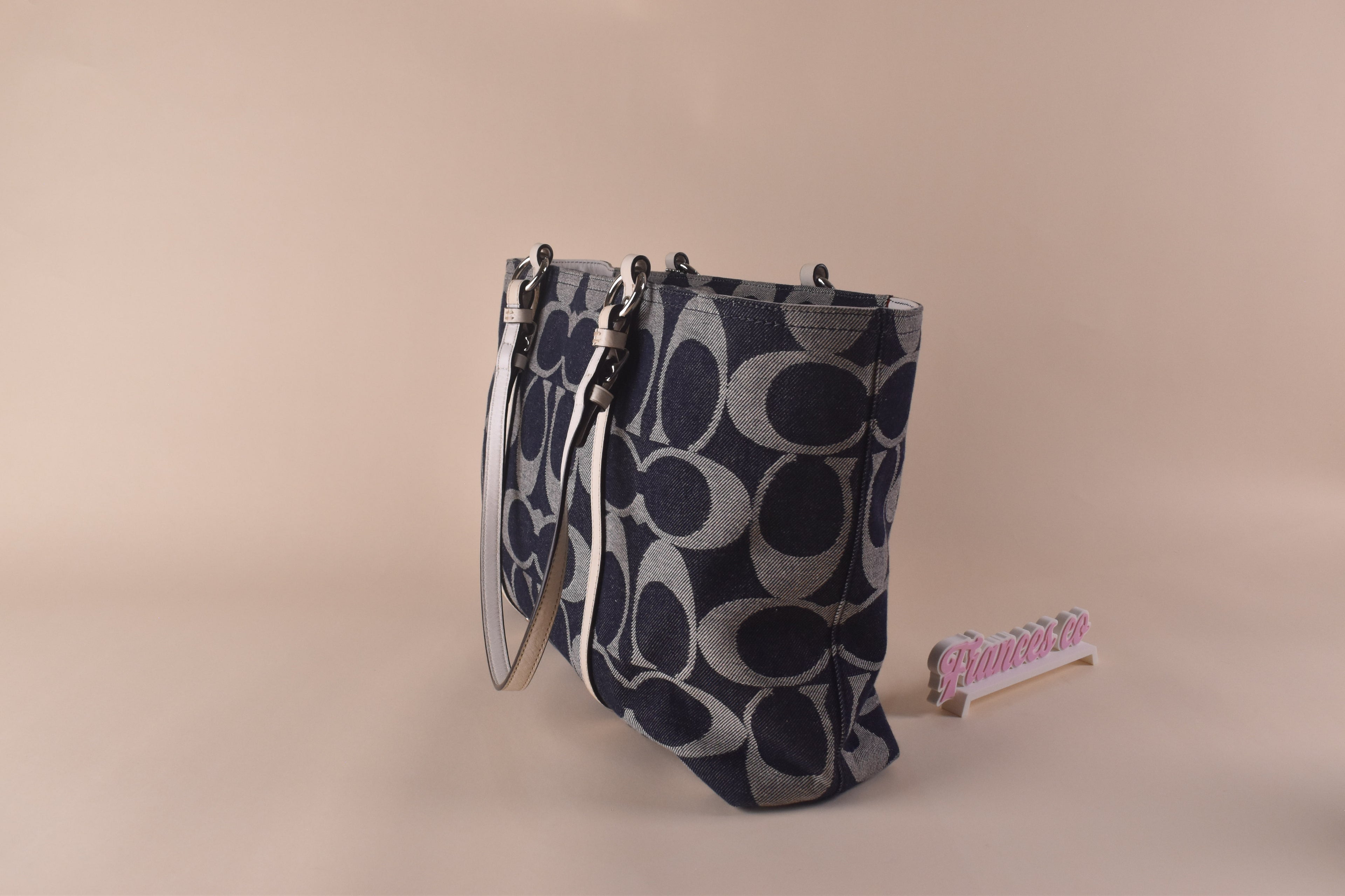 Coach Signature Denim Gallery Tote – Navy/White