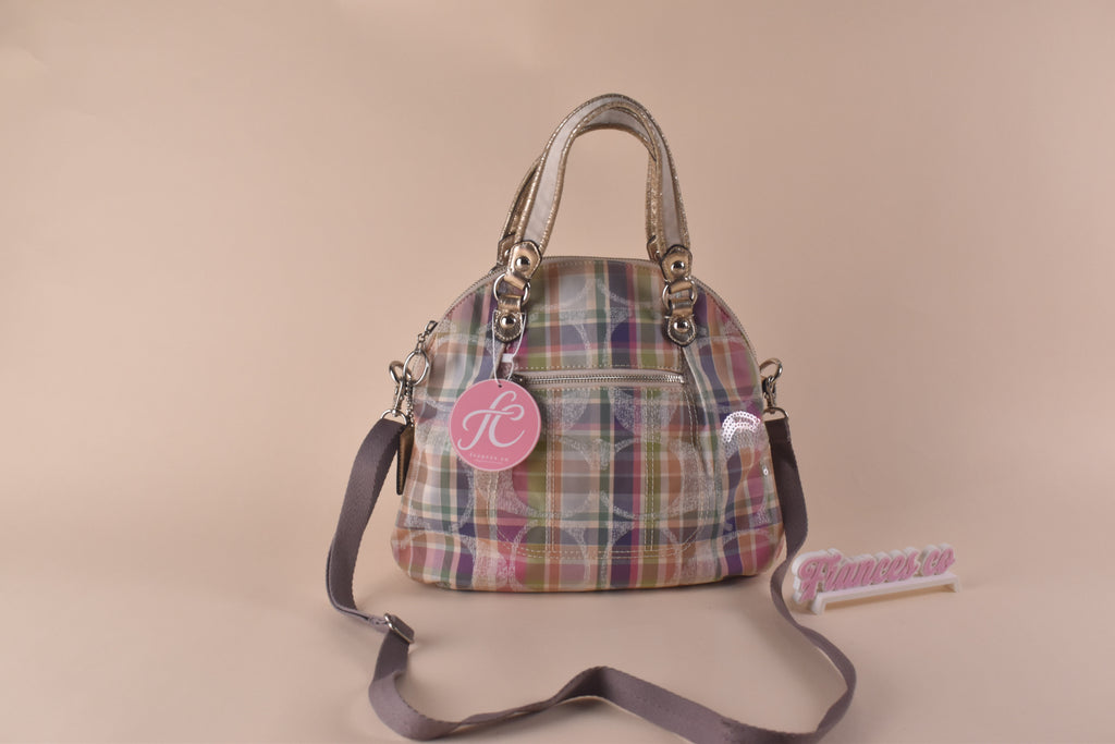 Coach Poppy Daisy Madras Plaid Convertible Dome Bag - Pink/Blue/Multi