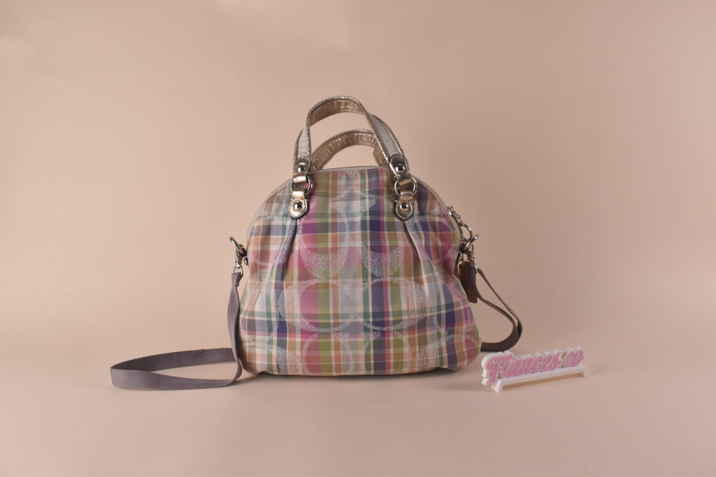 Coach Poppy Daisy Madras Plaid Convertible Dome Bag - Pink/Blue/Multi