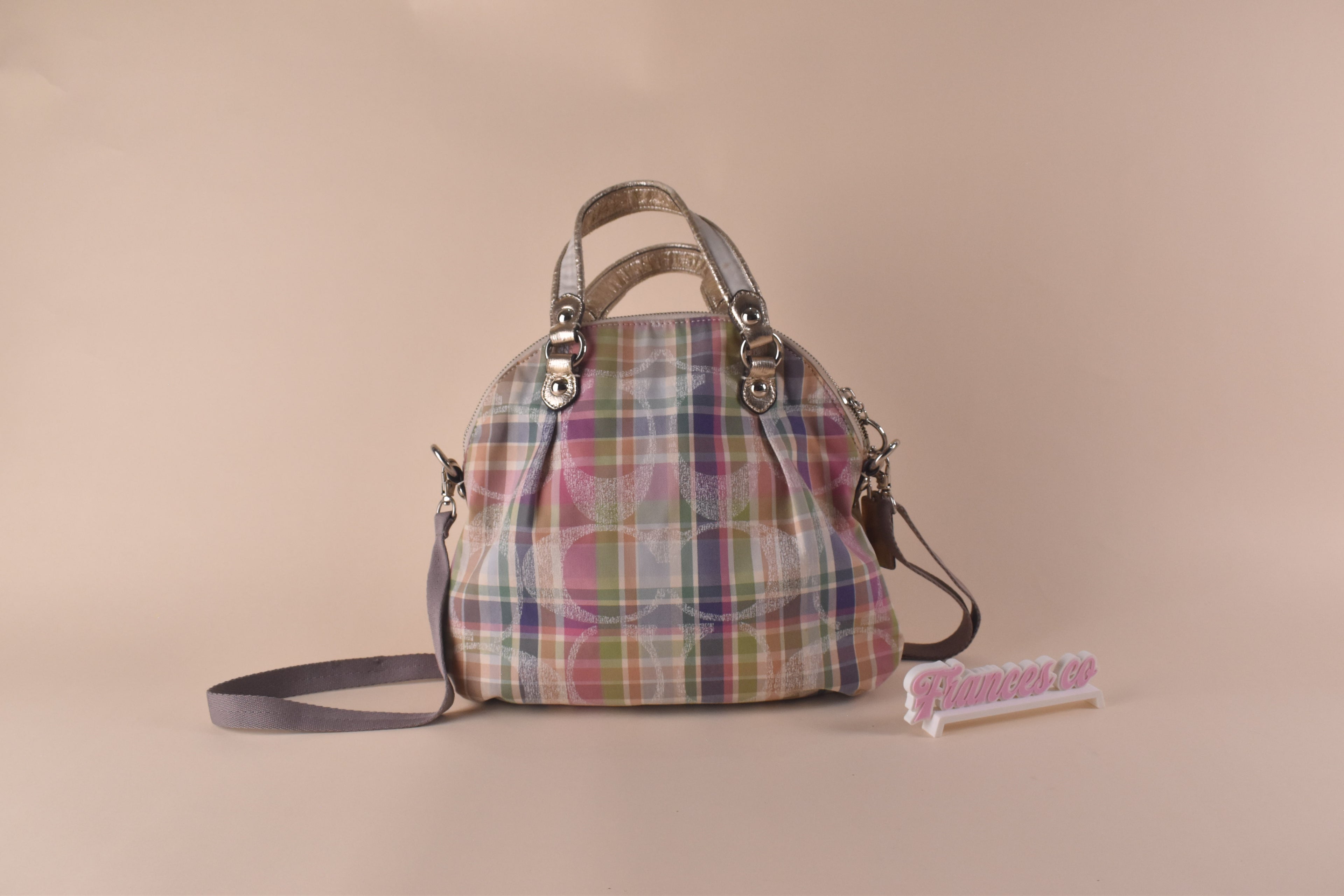 Coach Poppy Daisy Madras Plaid Convertible Dome Bag - Pink/Blue/Multi