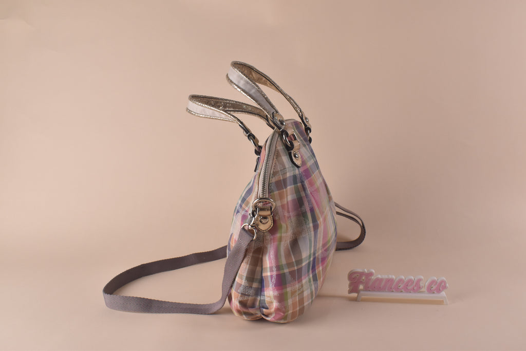 Coach Poppy Daisy Madras Plaid Convertible Dome Bag - Pink/Blue/Multi