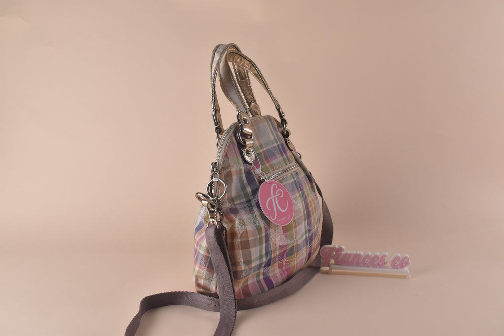 Coach Poppy Daisy Madras Plaid Convertible Dome Bag - Pink/Blue/Multi