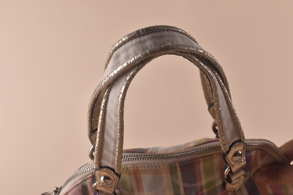 Coach Poppy Daisy Madras Plaid Convertible Dome Bag - Pink/Blue/Multi