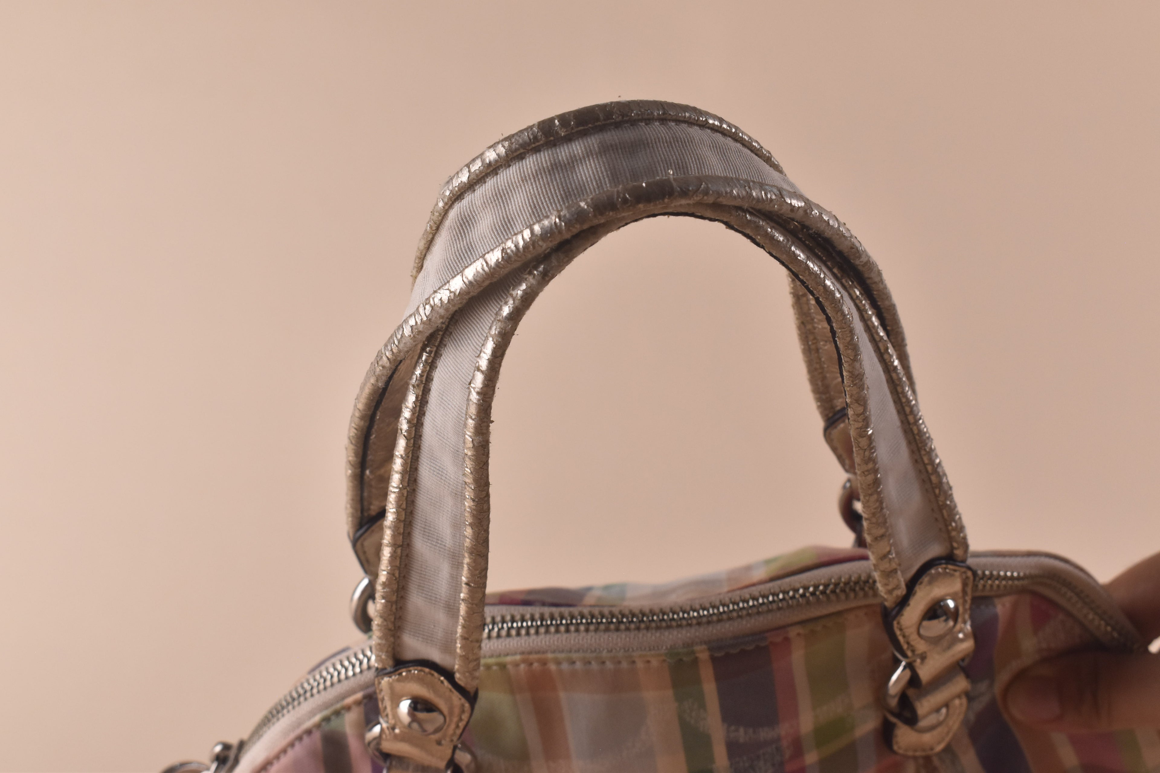 Coach Poppy Daisy Madras Plaid Convertible Dome Bag - Pink/Blue/Multi