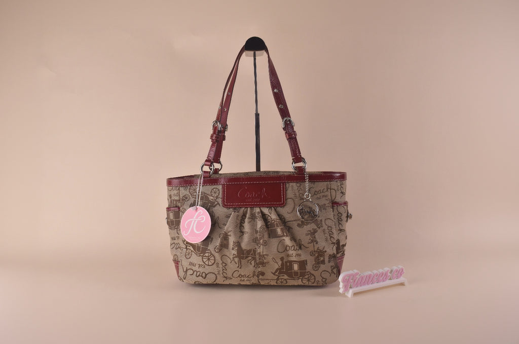 Coach Heritage Carriage Tote - Khaki/Red