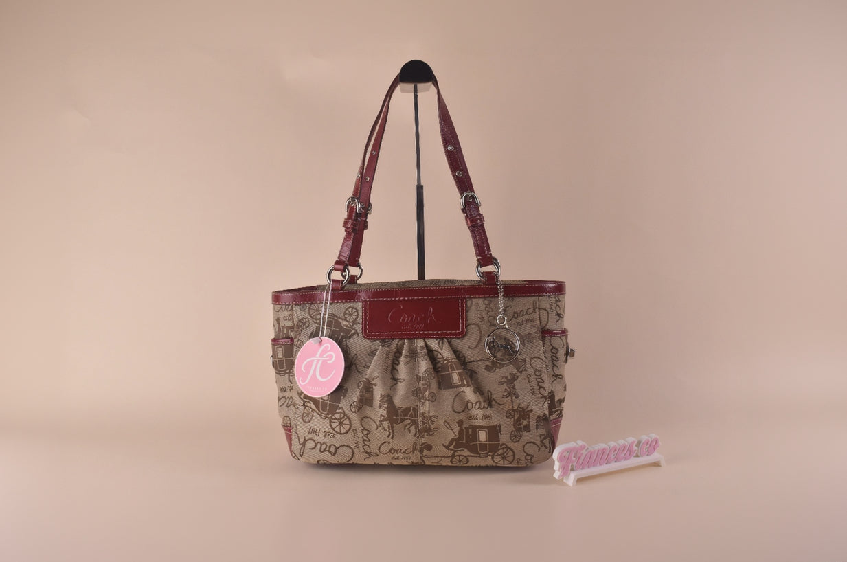 Coach Heritage Carriage Tote - Khaki/Red