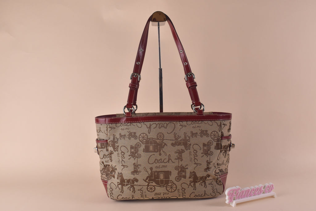 Coach Heritage Carriage Tote - Khaki/Red
