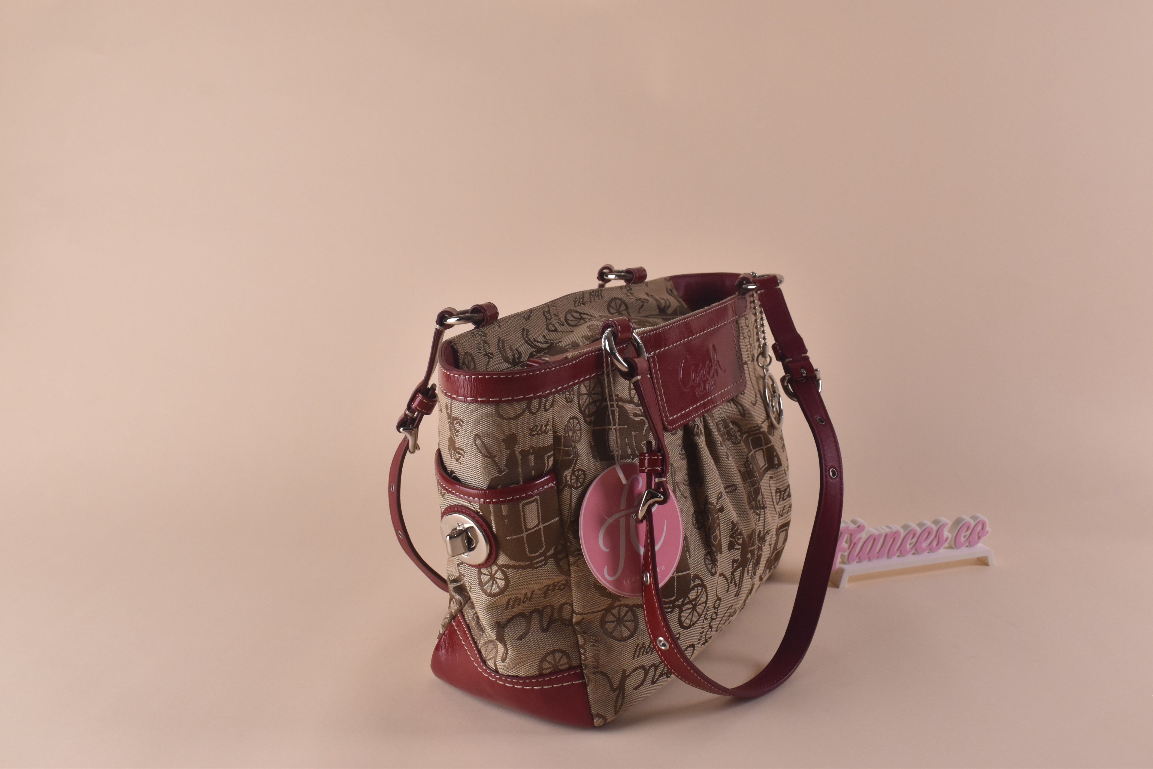 Coach Heritage Carriage Tote - Khaki/Red