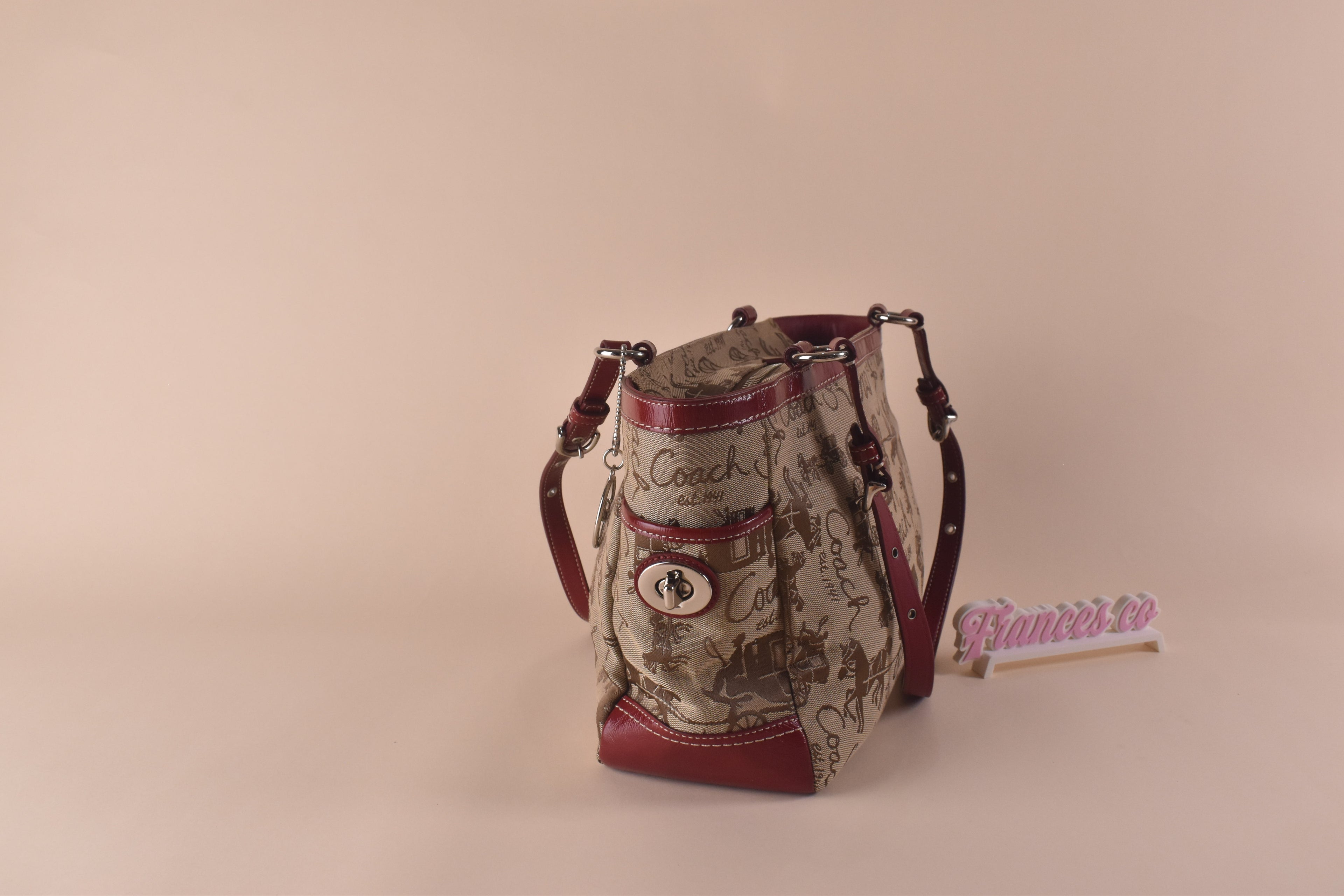 Coach Heritage Carriage Tote - Khaki/Red