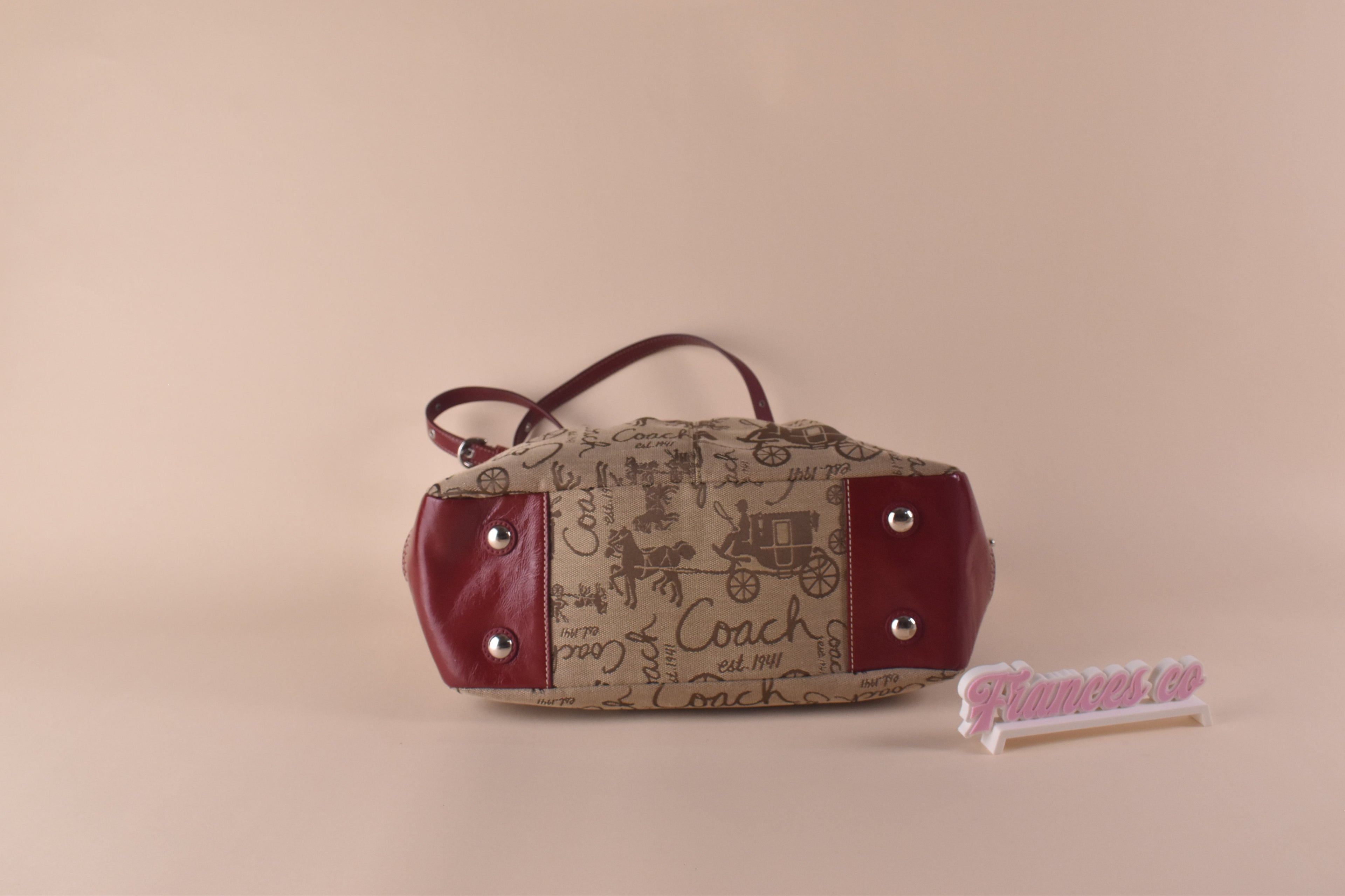 Coach Heritage Carriage Tote - Khaki/Red