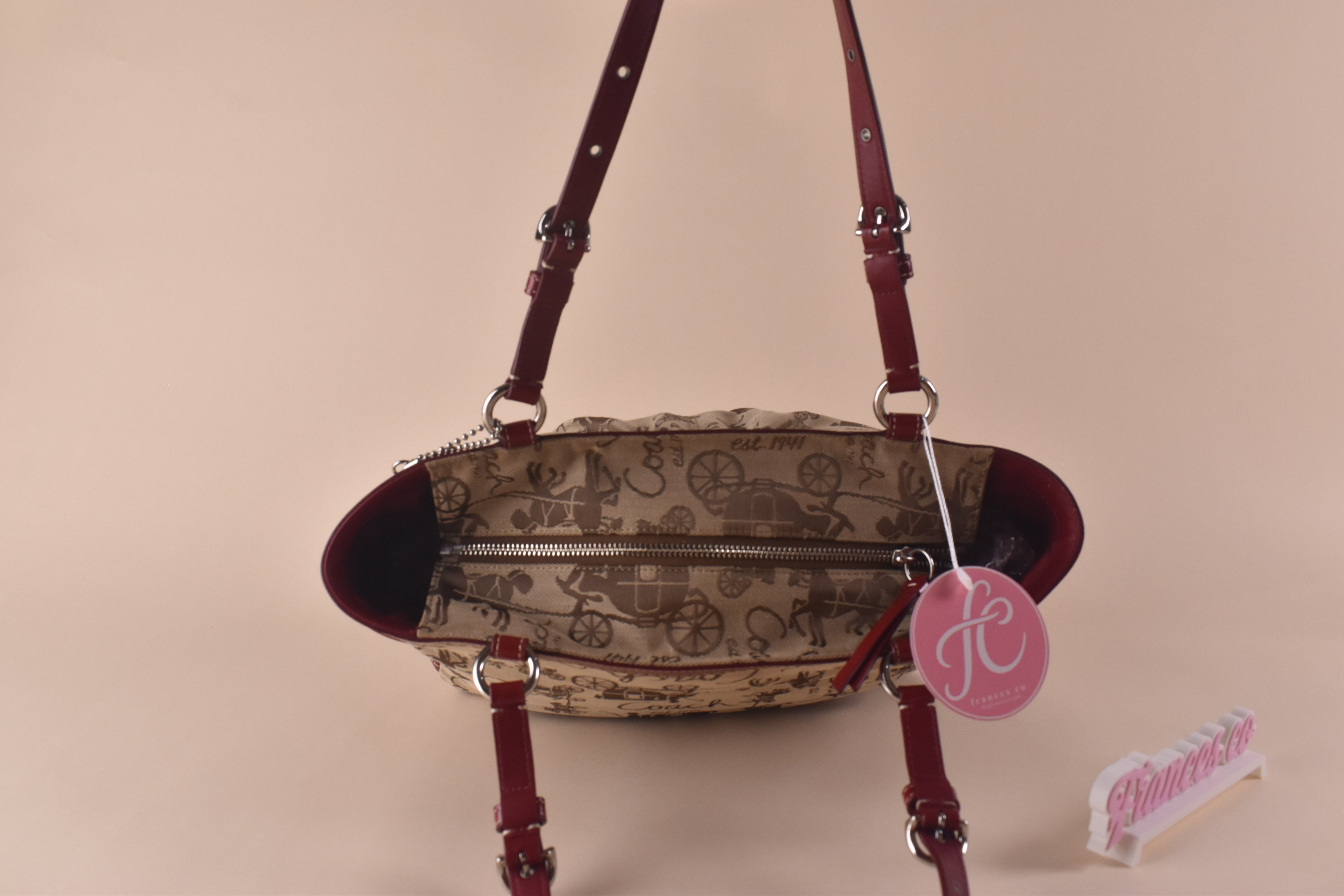 Coach Heritage Carriage Tote - Khaki/Red