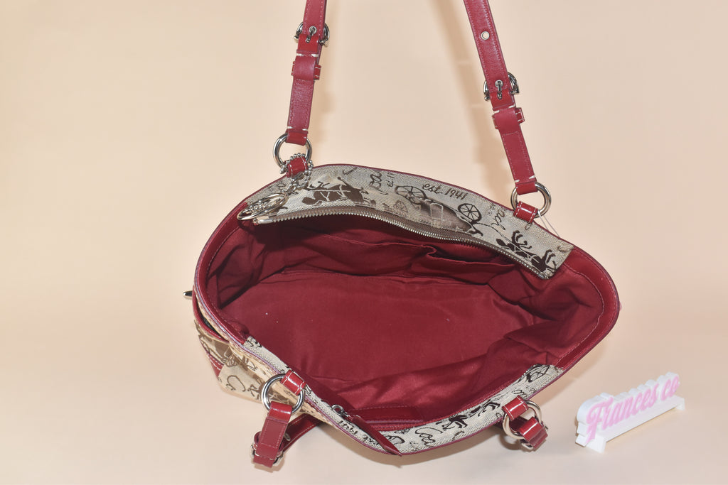 Coach Heritage Carriage Tote - Khaki/Red