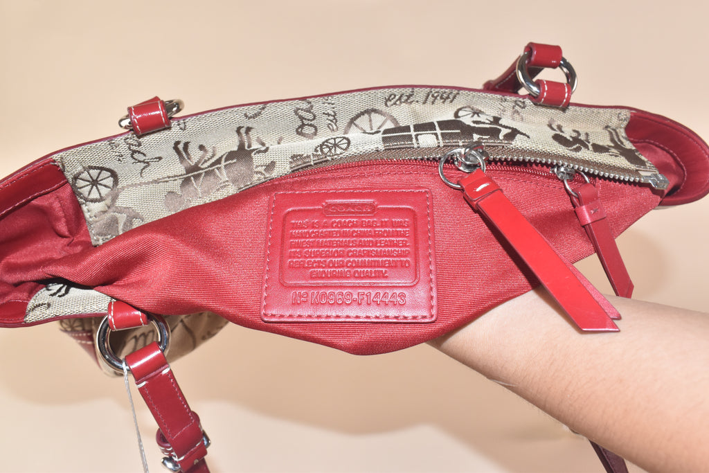 Coach Heritage Carriage Tote - Khaki/Red