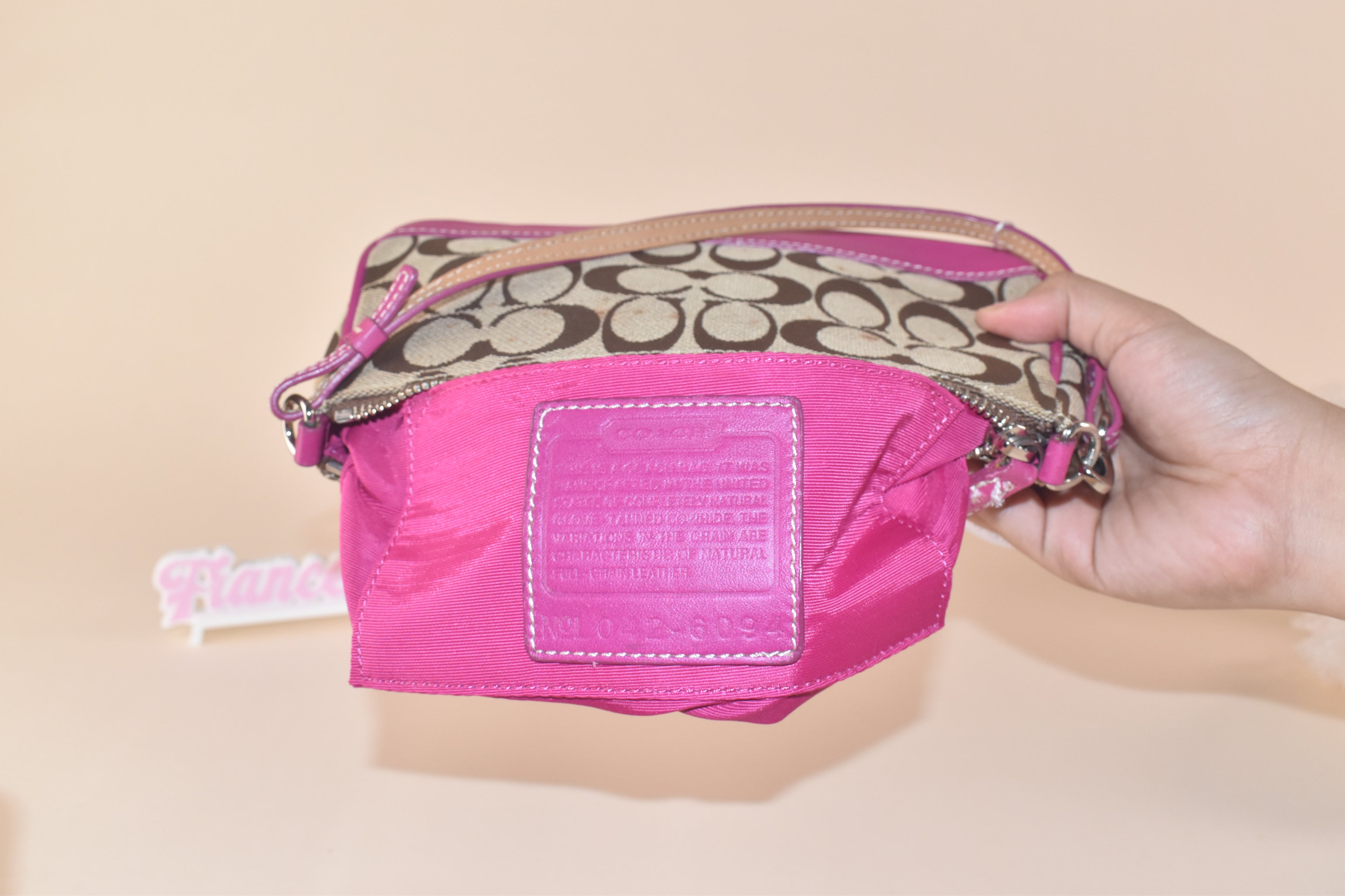 Coach Signature Demi Pochette - Khaki/Fuchsia