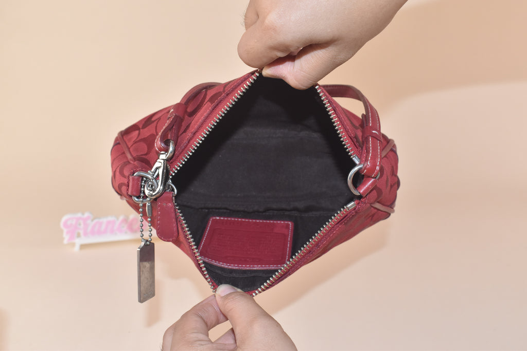 Coach Signature Jacquard Shoulder Bag - Red on Red
