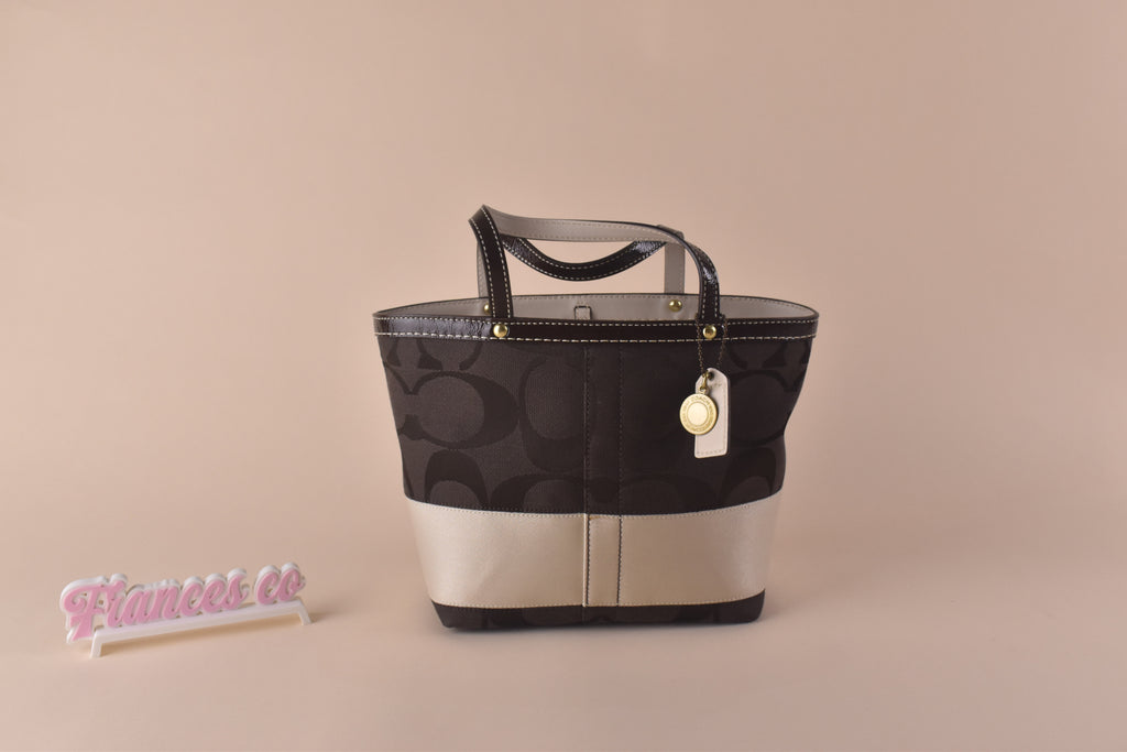 Coach Stripe Signature Tote Bag - Choco Brown/Chalk