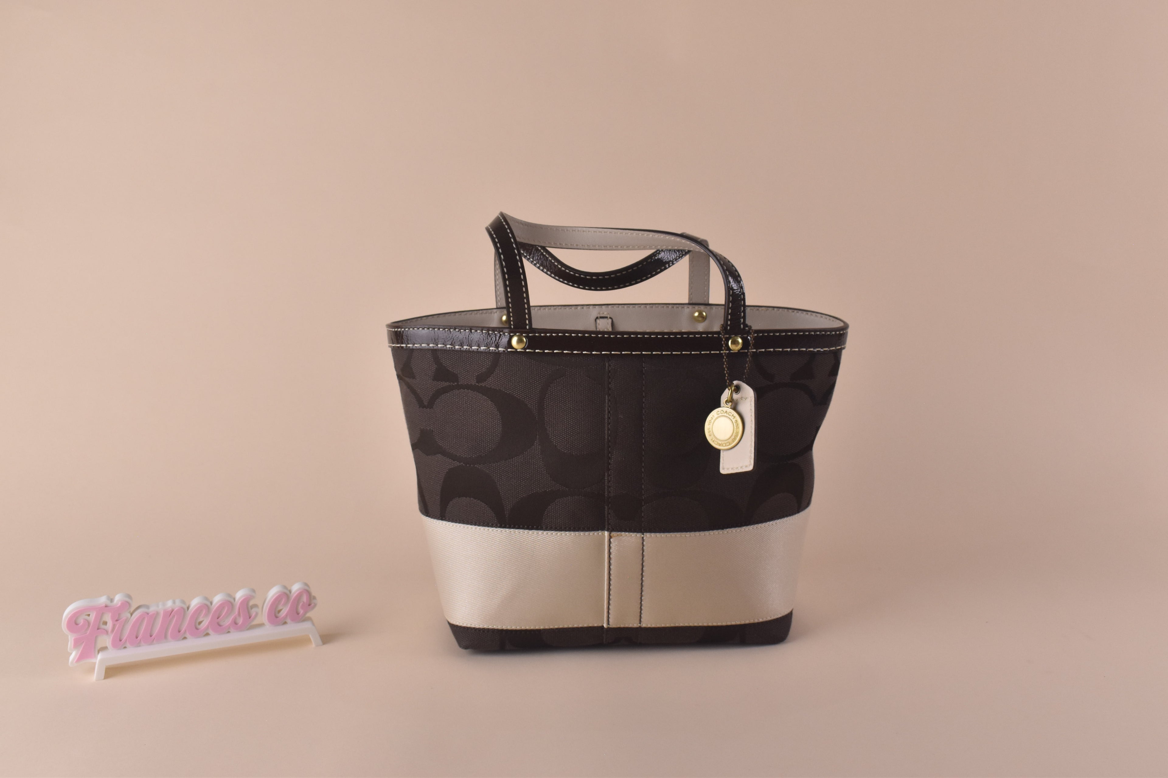 Coach Stripe Signature Tote Bag - Choco Brown/Chalk