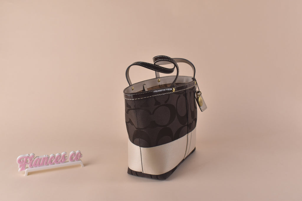 Coach Stripe Signature Tote Bag - Choco Brown/Chalk