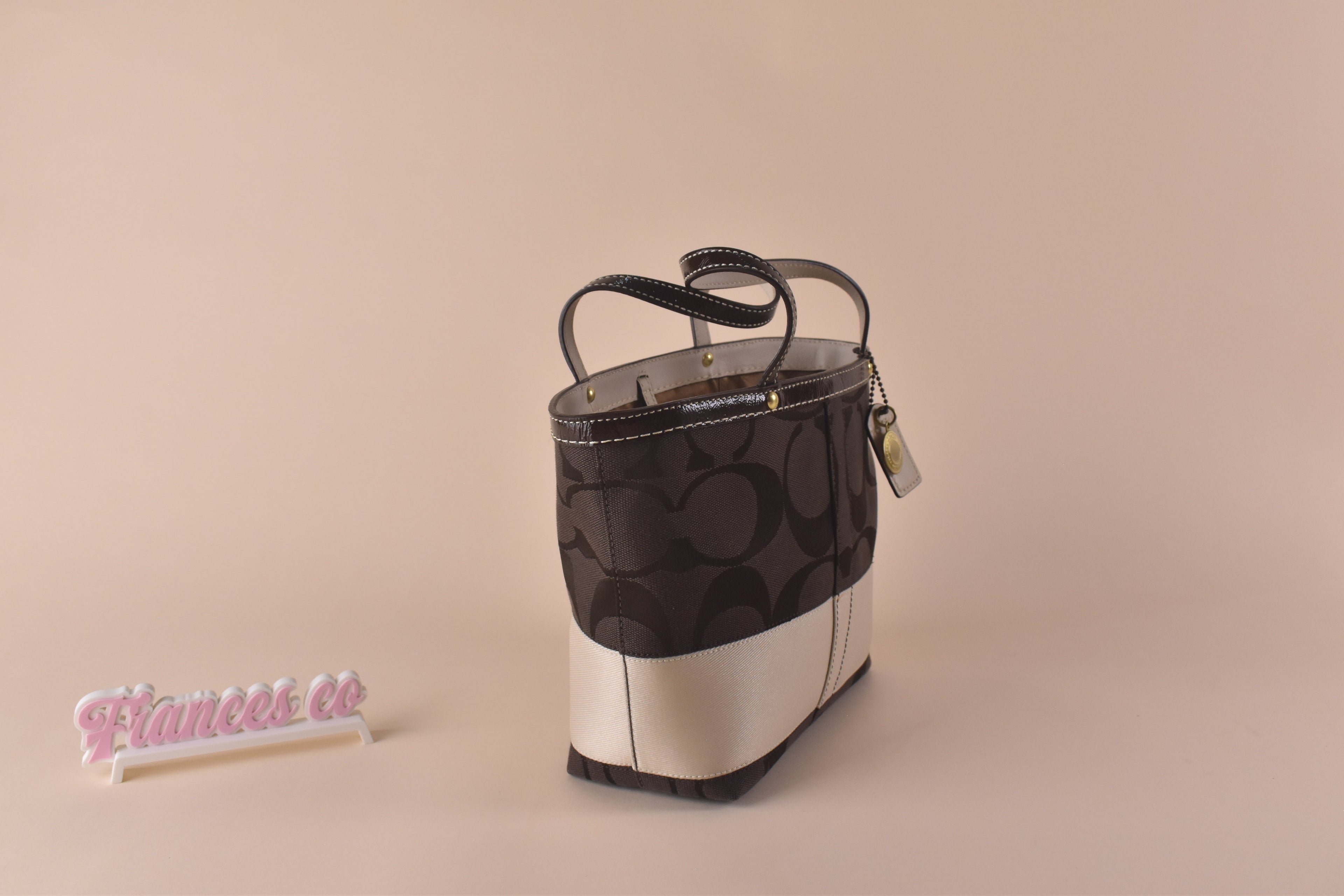Coach Stripe Signature Tote Bag - Choco Brown/Chalk