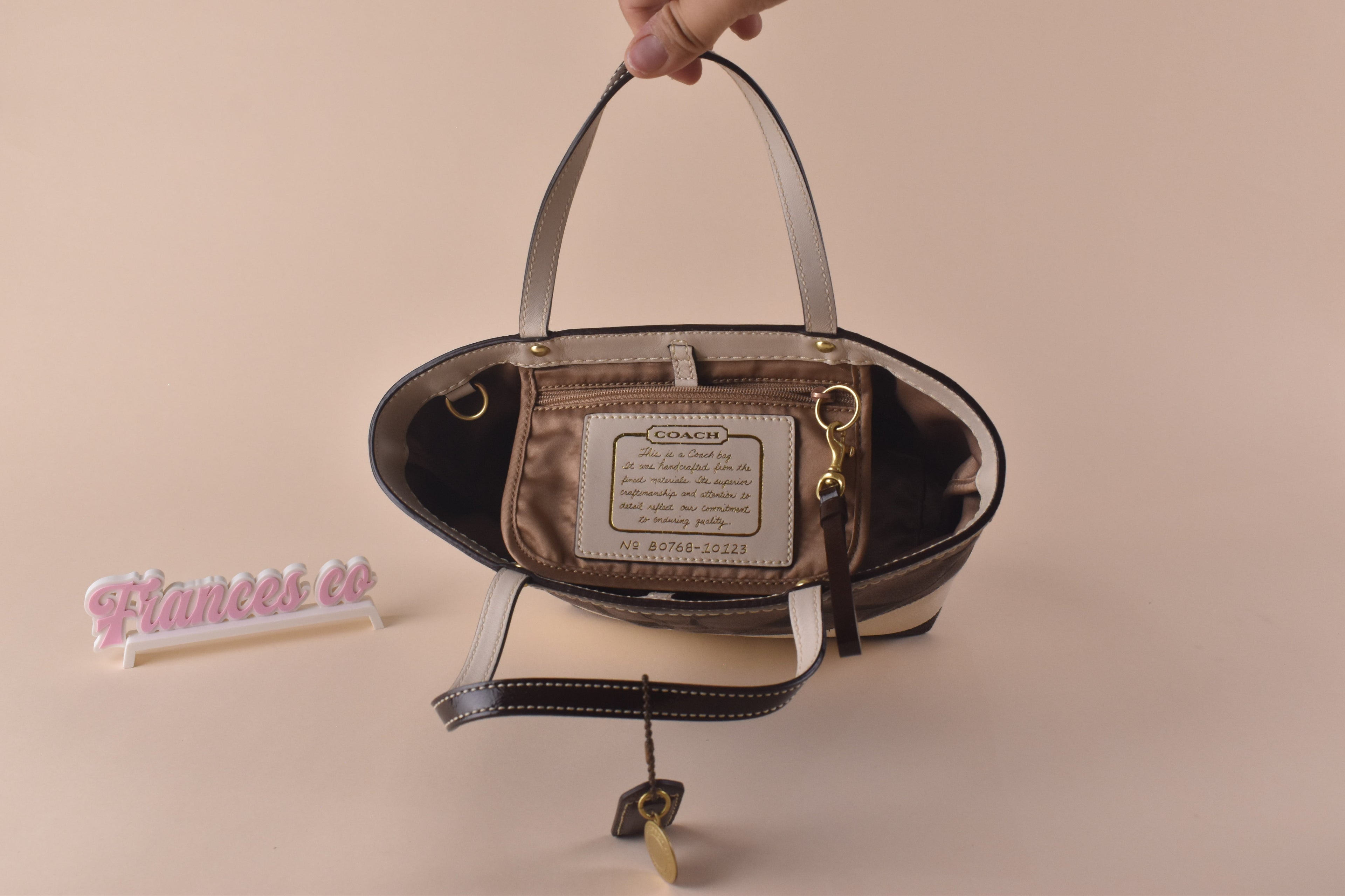 Coach Stripe Signature Tote Bag - Choco Brown/Chalk
