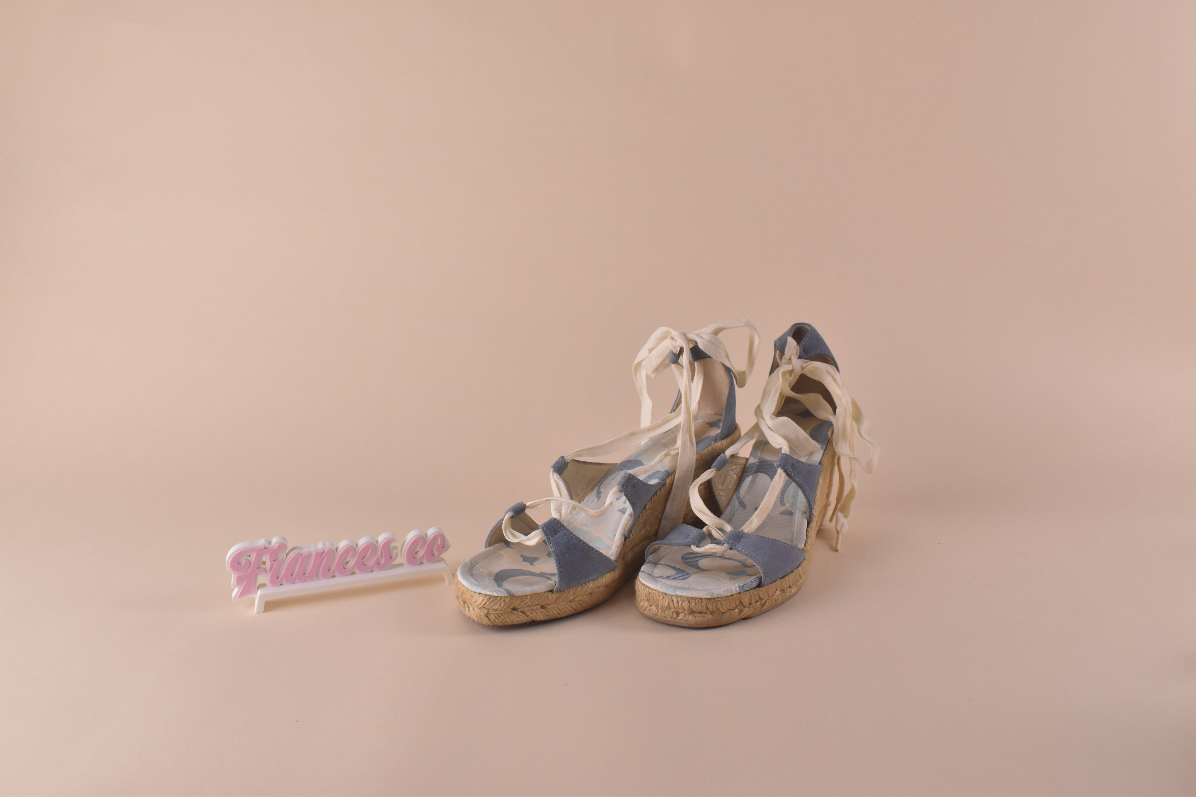 Coach Rosie Suede Wedge Espadrille Sandals - Pool Blue