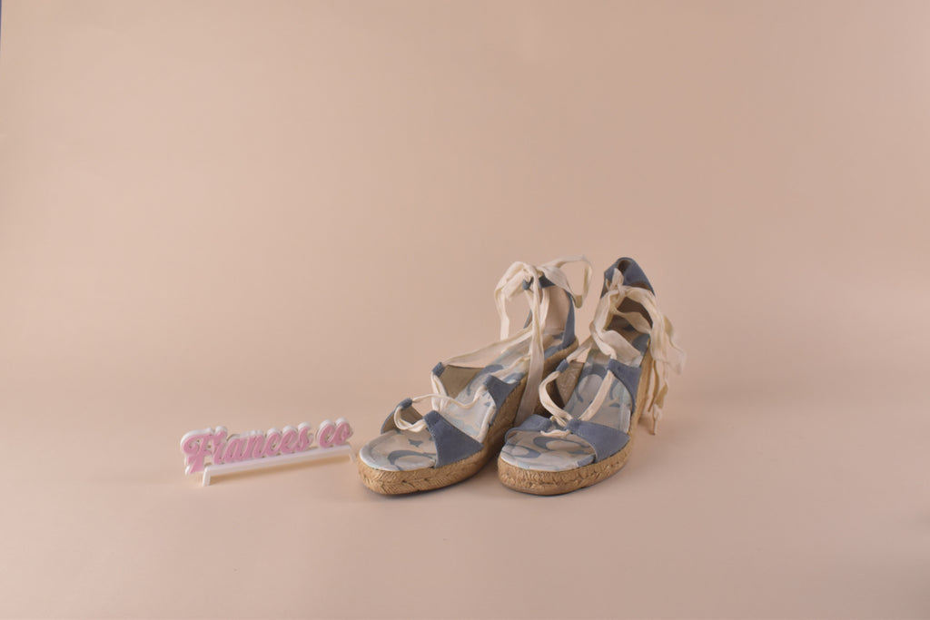 Coach Rosie Suede Wedge Espadrille Sandals - Pool Blue