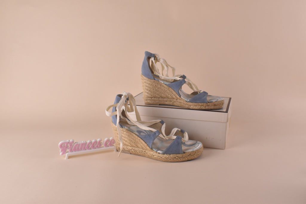 Coach Rosie Suede Wedge Espadrille Sandals - Pool Blue