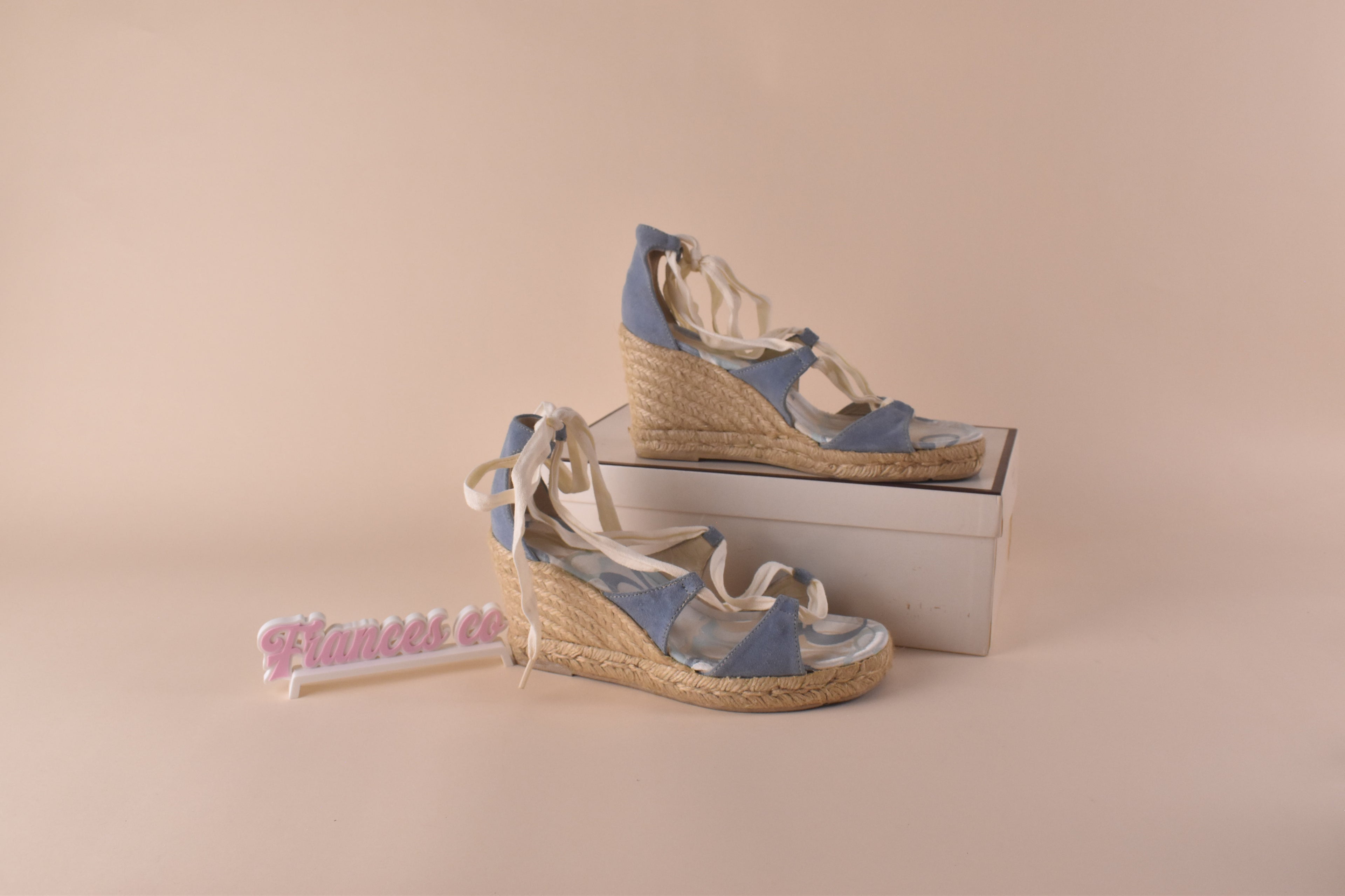 Coach Rosie Suede Wedge Espadrille Sandals - Pool Blue