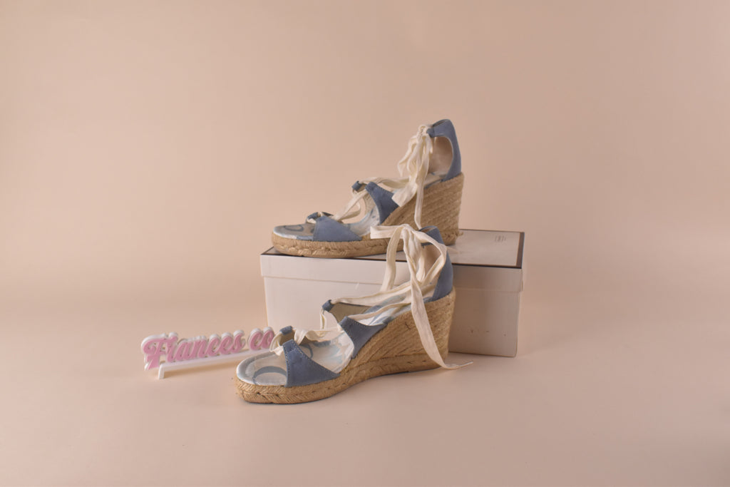 Coach Rosie Suede Wedge Espadrille Sandals - Pool Blue