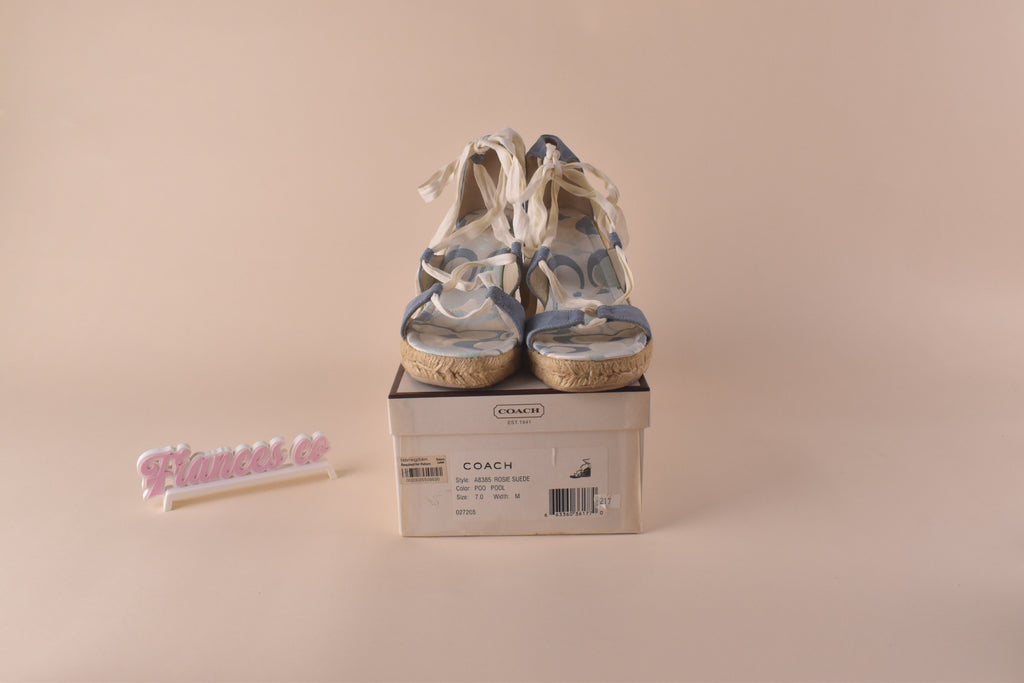 Coach Rosie Suede Wedge Espadrille Sandals - Pool Blue