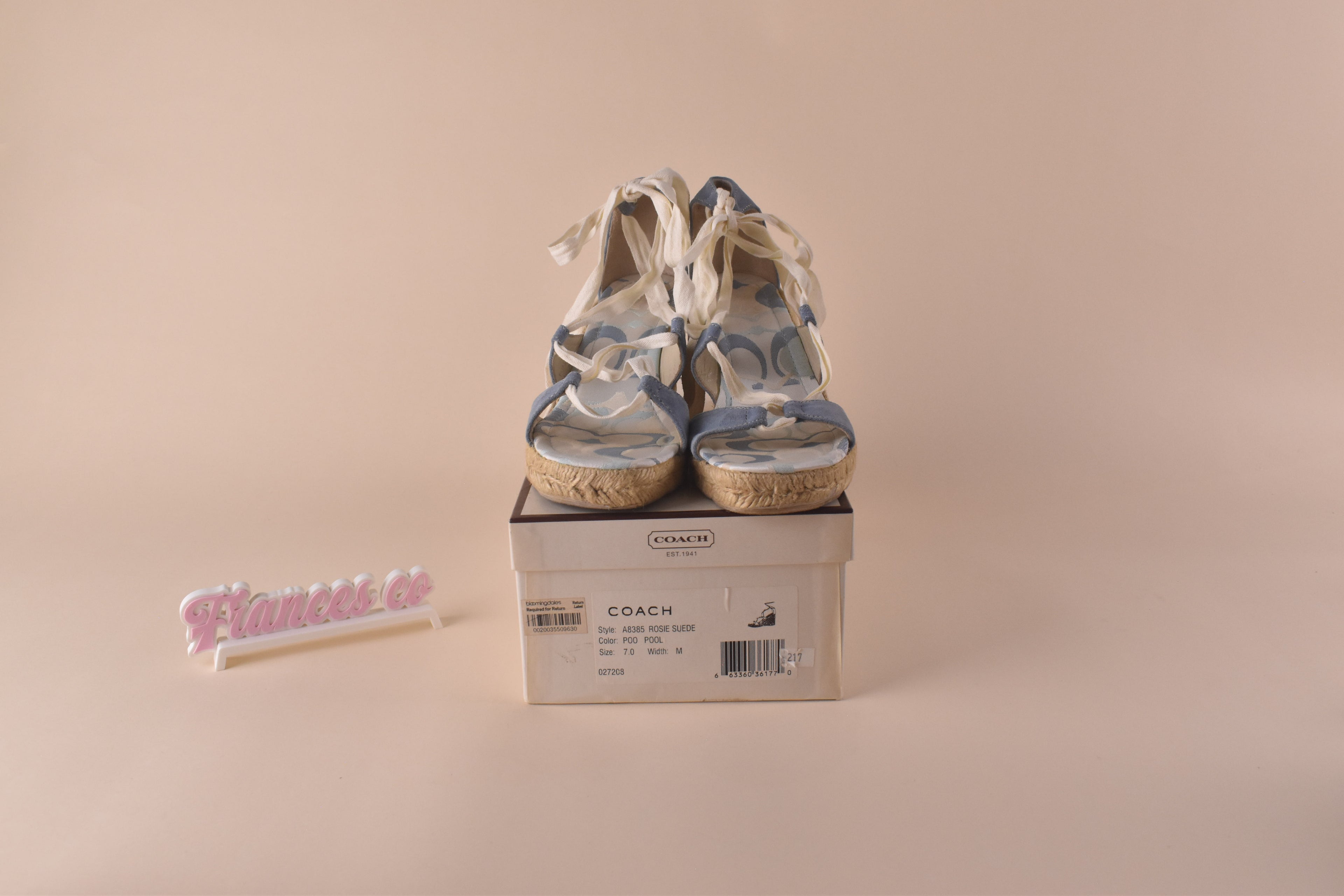 Coach Rosie Suede Wedge Espadrille Sandals - Pool Blue