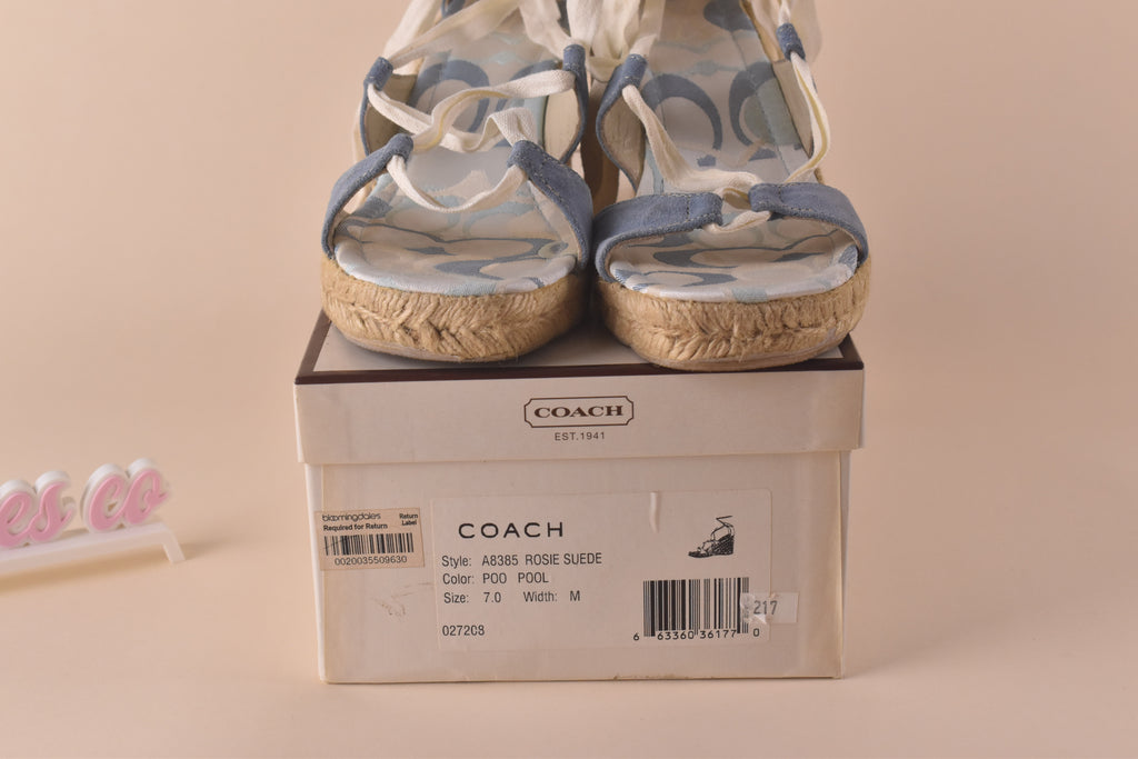 Coach Rosie Suede Wedge Espadrille Sandals - Pool Blue