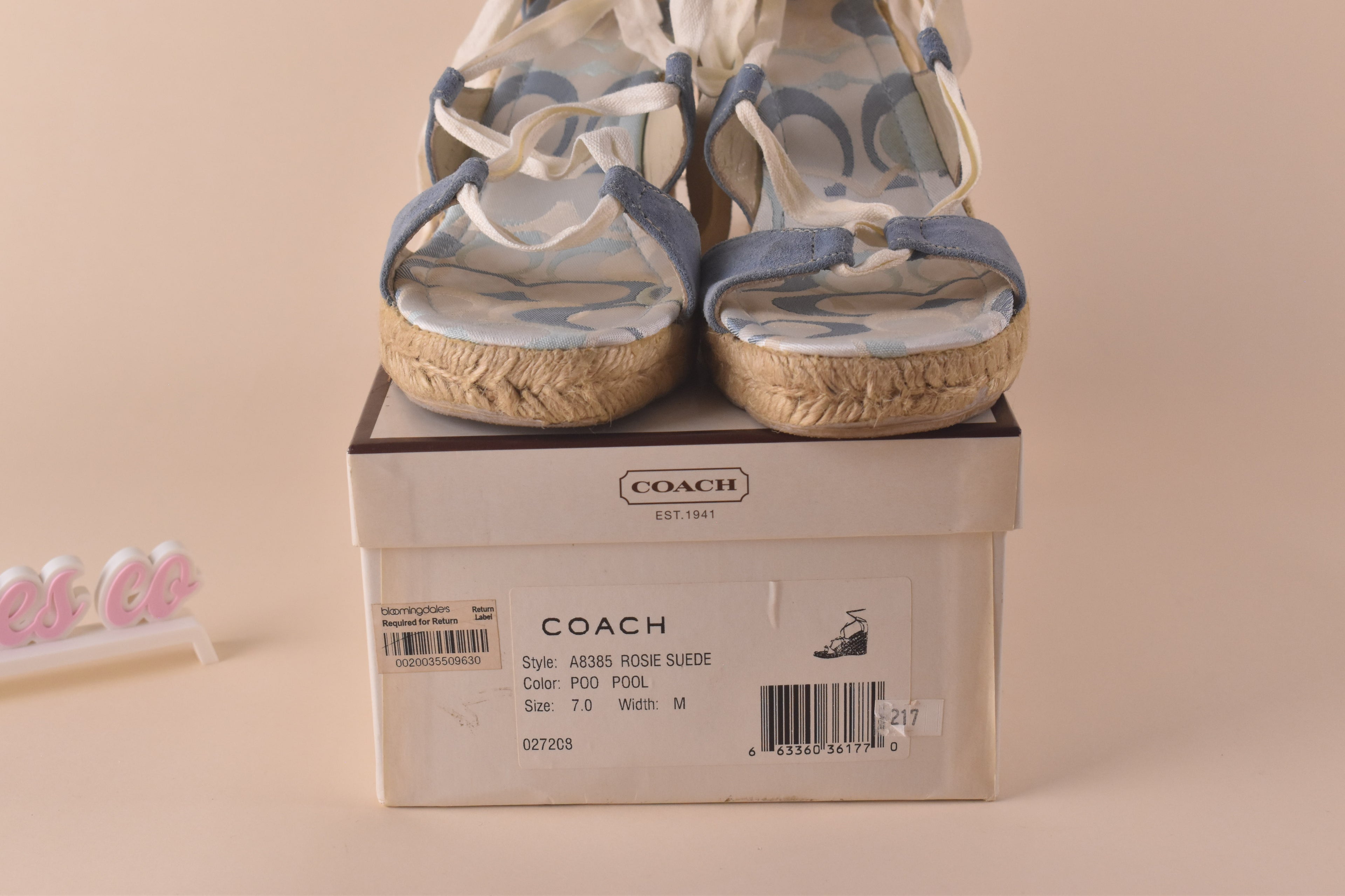 Coach Rosie Suede Wedge Espadrille Sandals - Pool Blue
