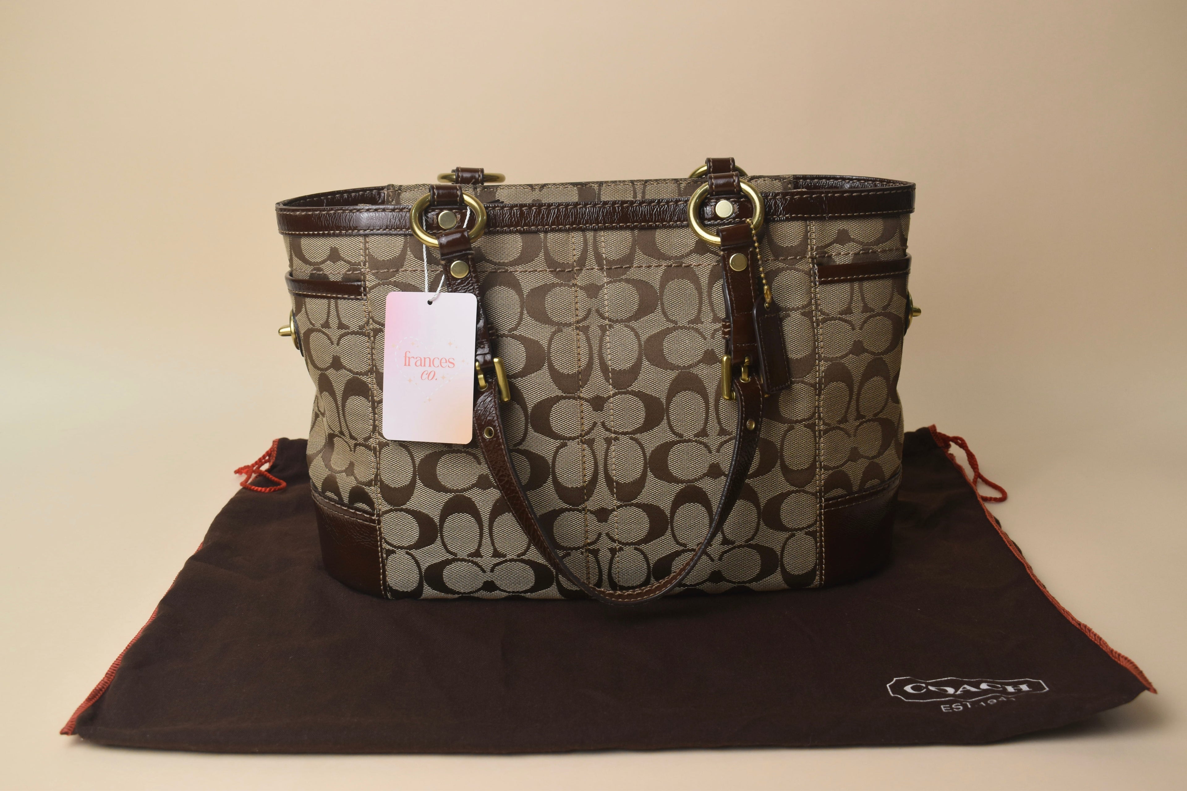 Coach Signature Gallery Turnlock Tote – Khaki/Brown