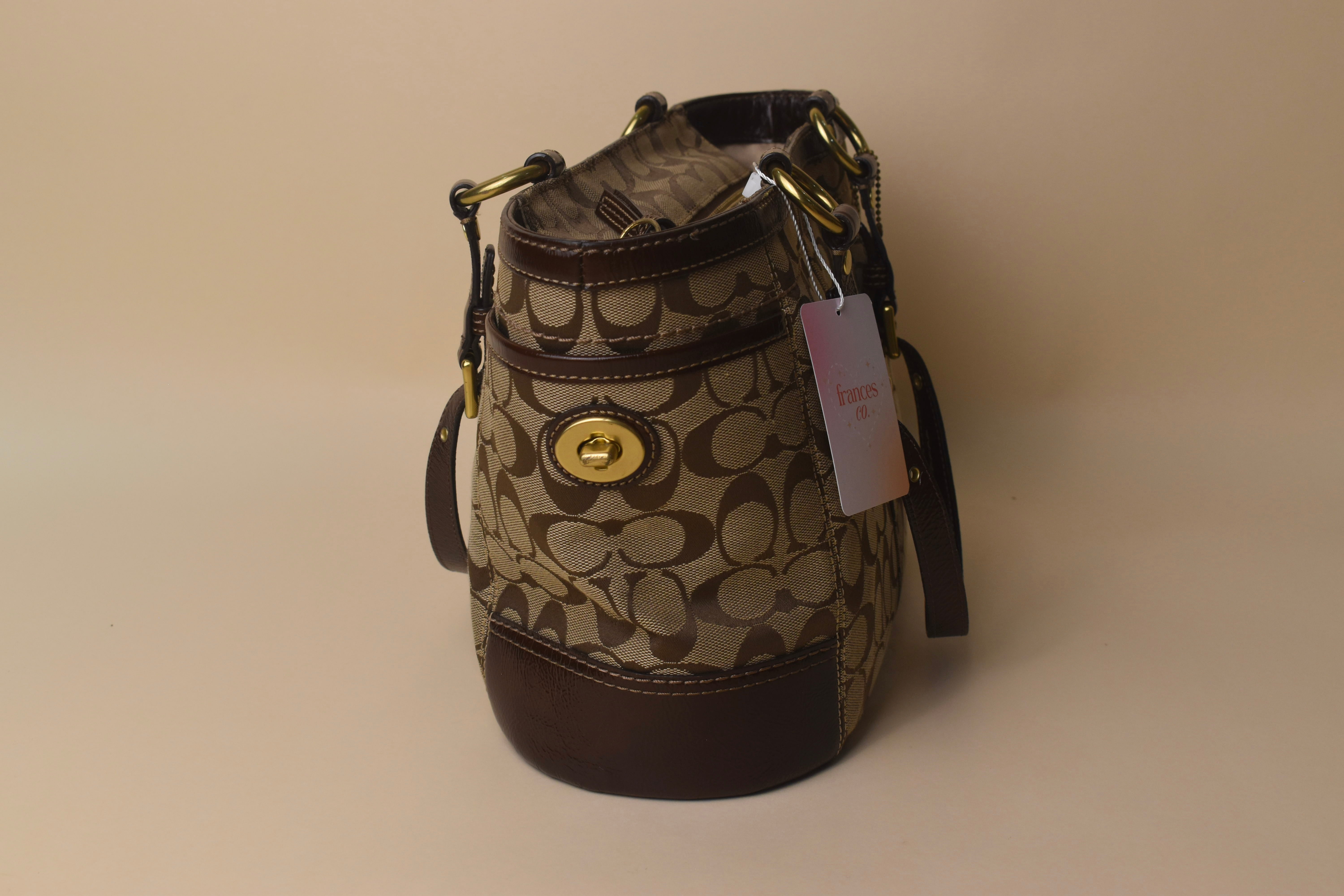Coach Signature Gallery Turnlock Tote – Khaki/Brown – Frances Co