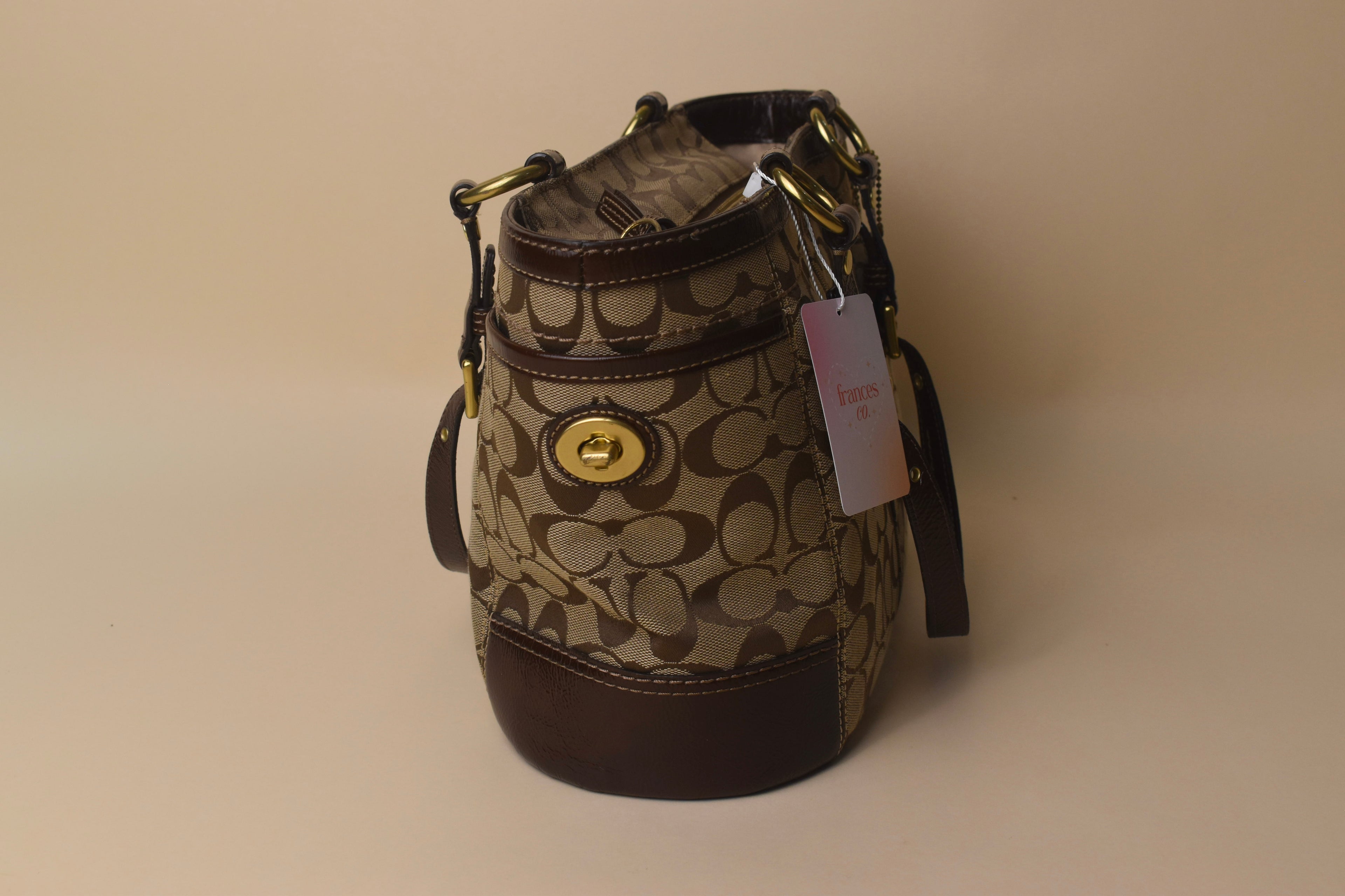 Coach Signature Gallery Turnlock Tote – Khaki/Brown