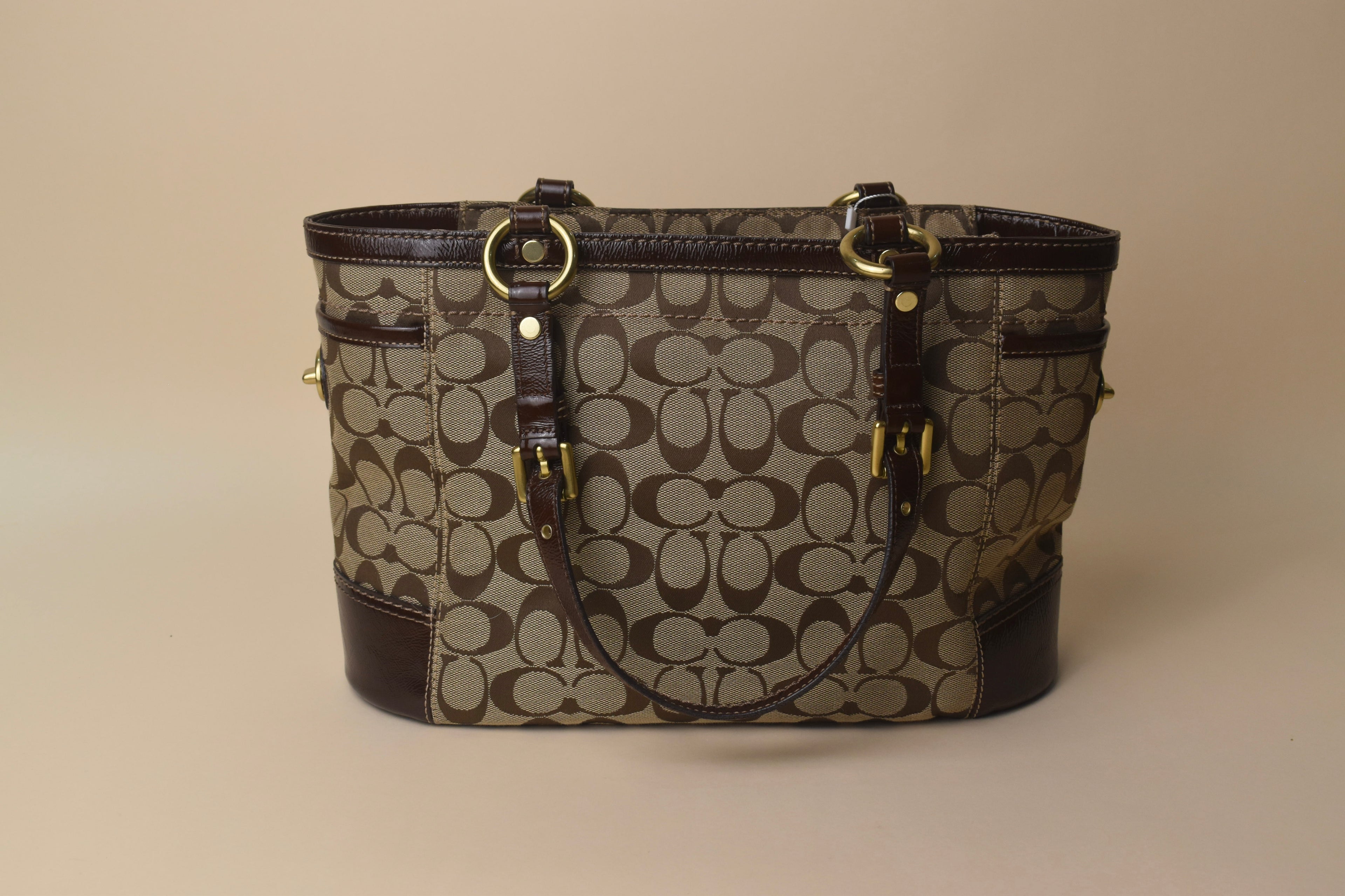 Coach Signature Gallery Turnlock Tote – Khaki/Brown