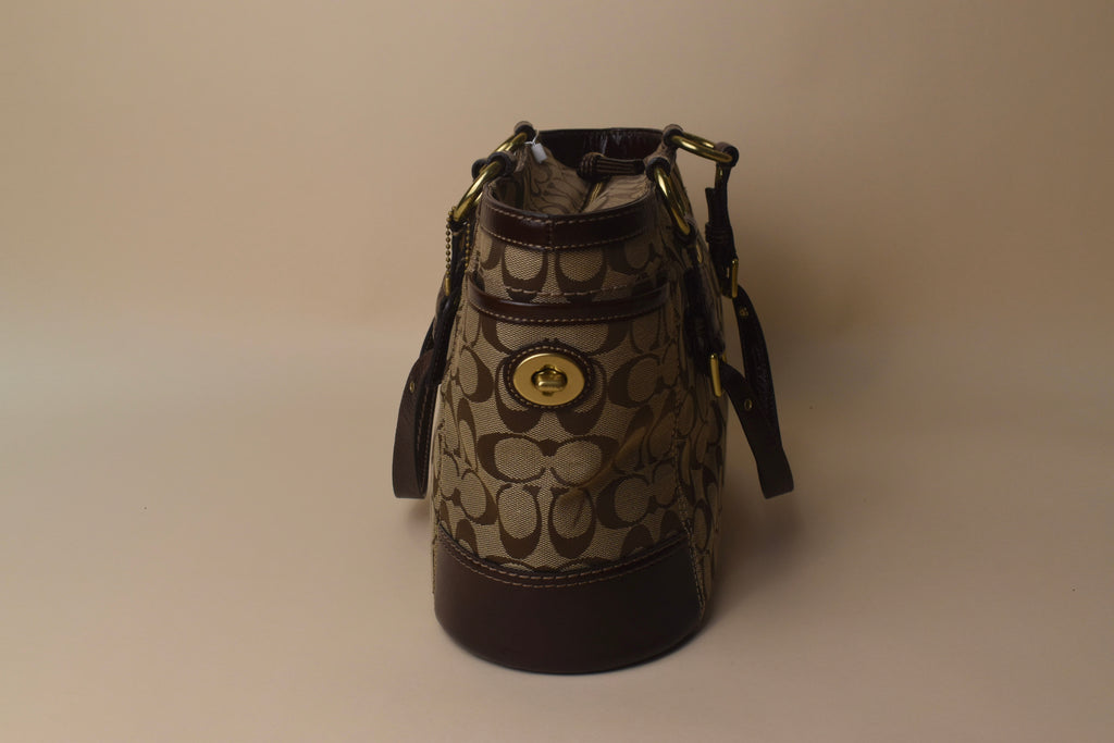 Coach Signature Gallery Turnlock Tote – Khaki/Brown