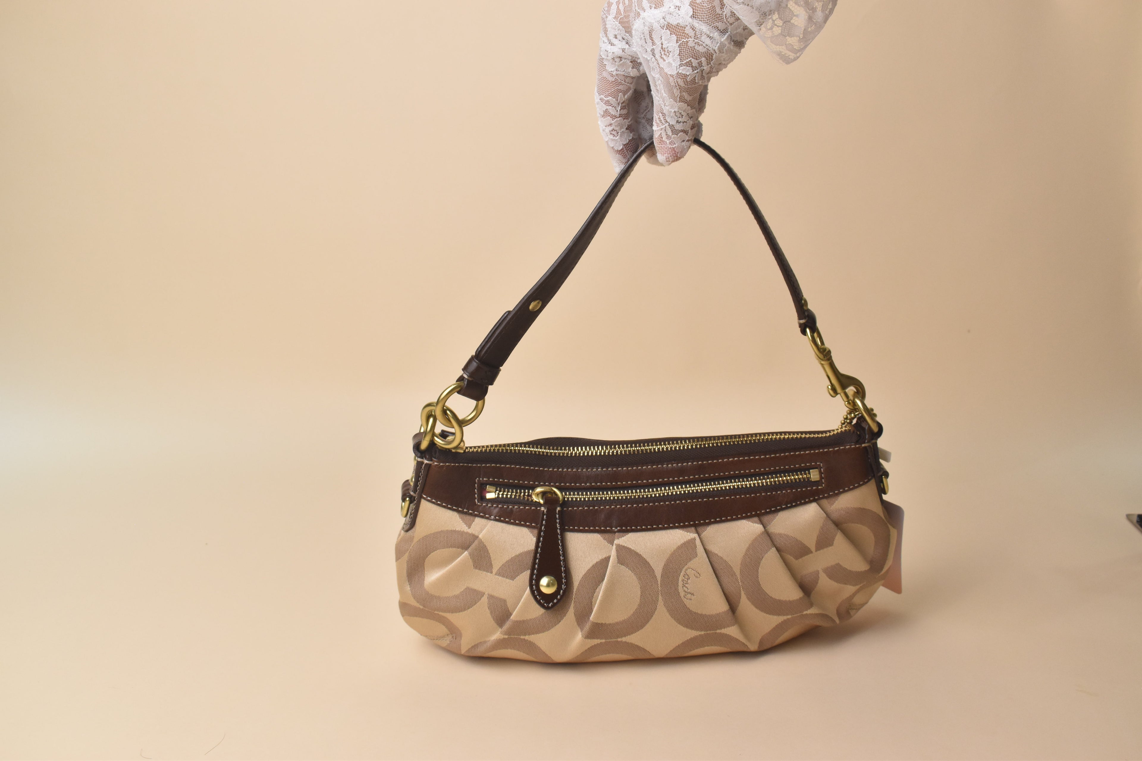 Coach Madison Op Art Hobo Baguette Shoulder Bag – Khaki/Brown