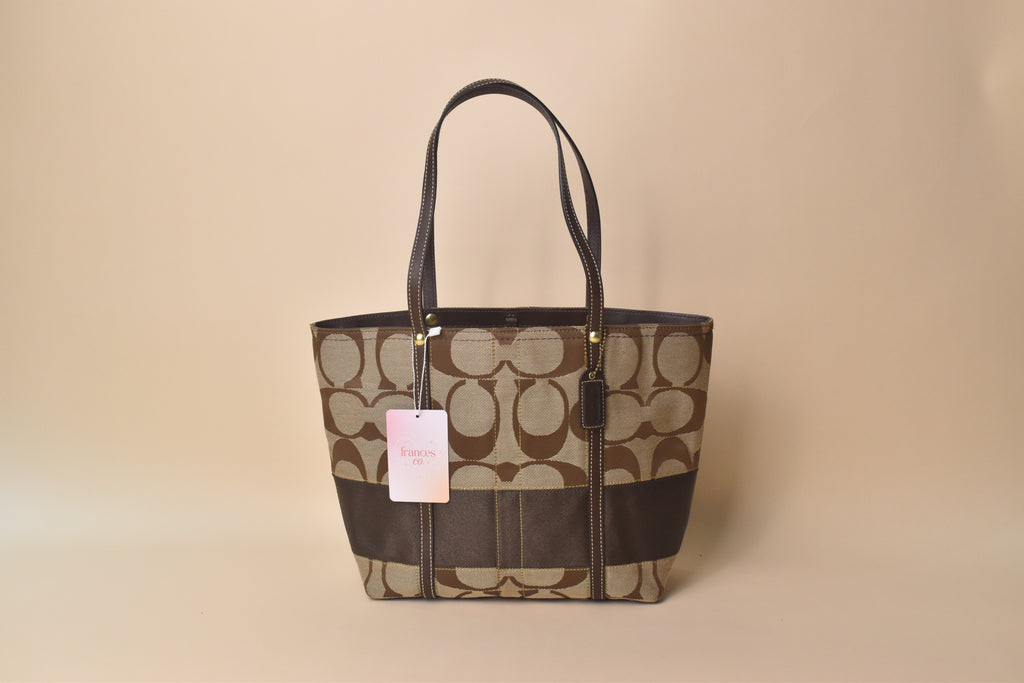 Coach Legacy Stripe Signature Tote – Khaki/Brown