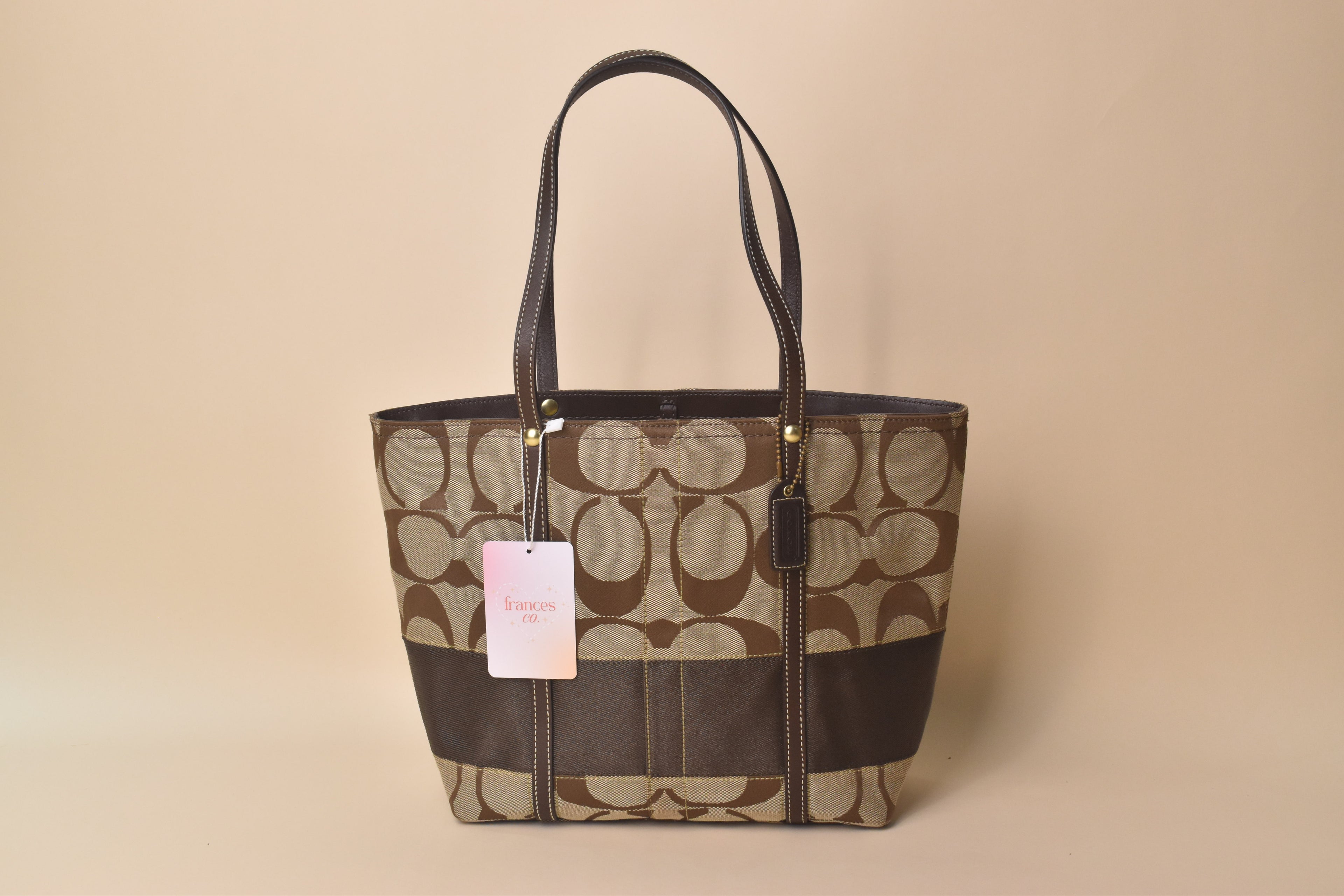 Coach Legacy Stripe Signature Tote – Khaki/Brown