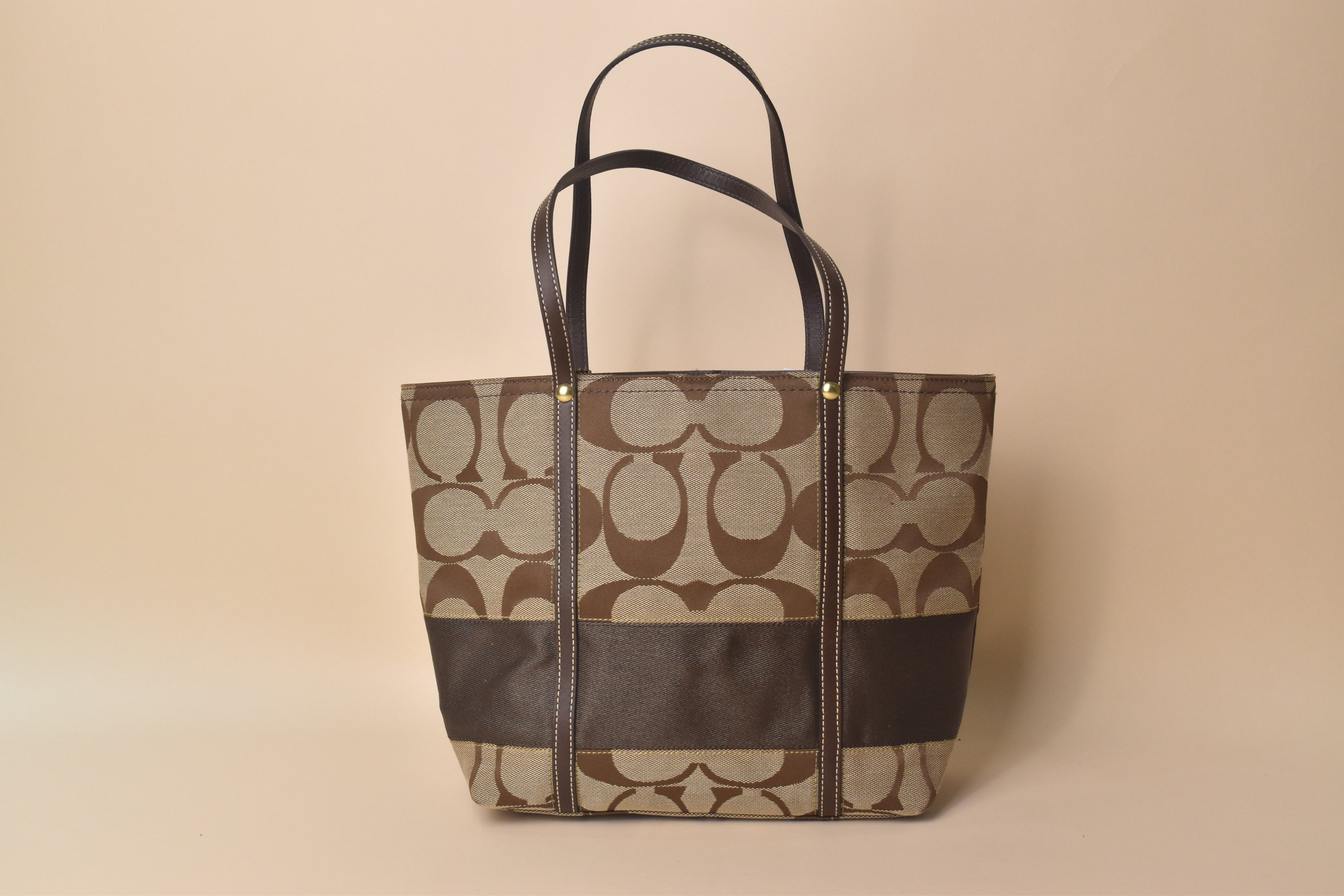 Coach Legacy Stripe Signature Tote – Khaki/Brown