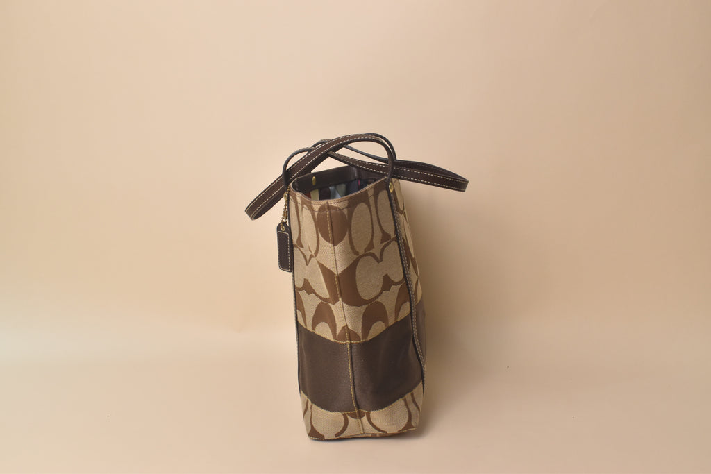 Coach Legacy Stripe Signature Tote – Khaki/Brown