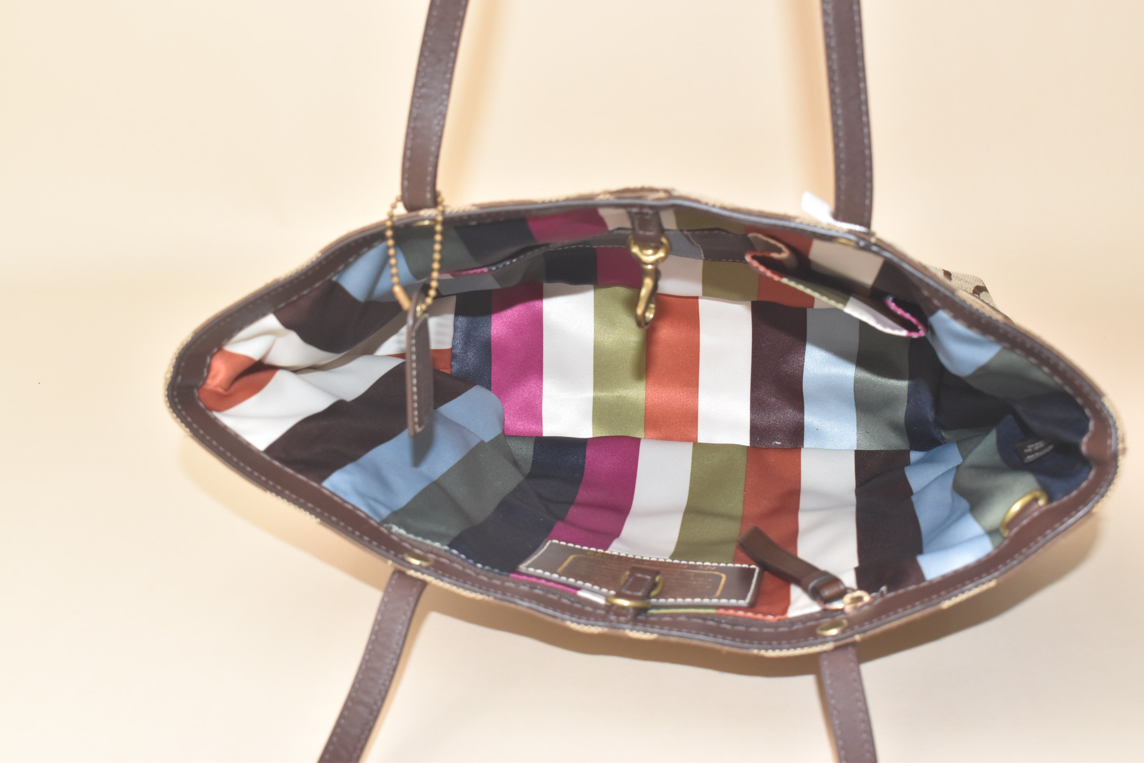 Coach Legacy Stripe Signature Tote – Khaki/Brown